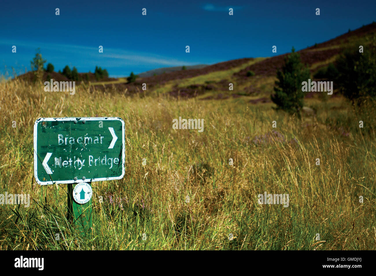 Diritti scozzese di modo Braemar a Nethy Bridge segno, Glen More, Aviemore, Cairngorm National Park, Highland Foto Stock