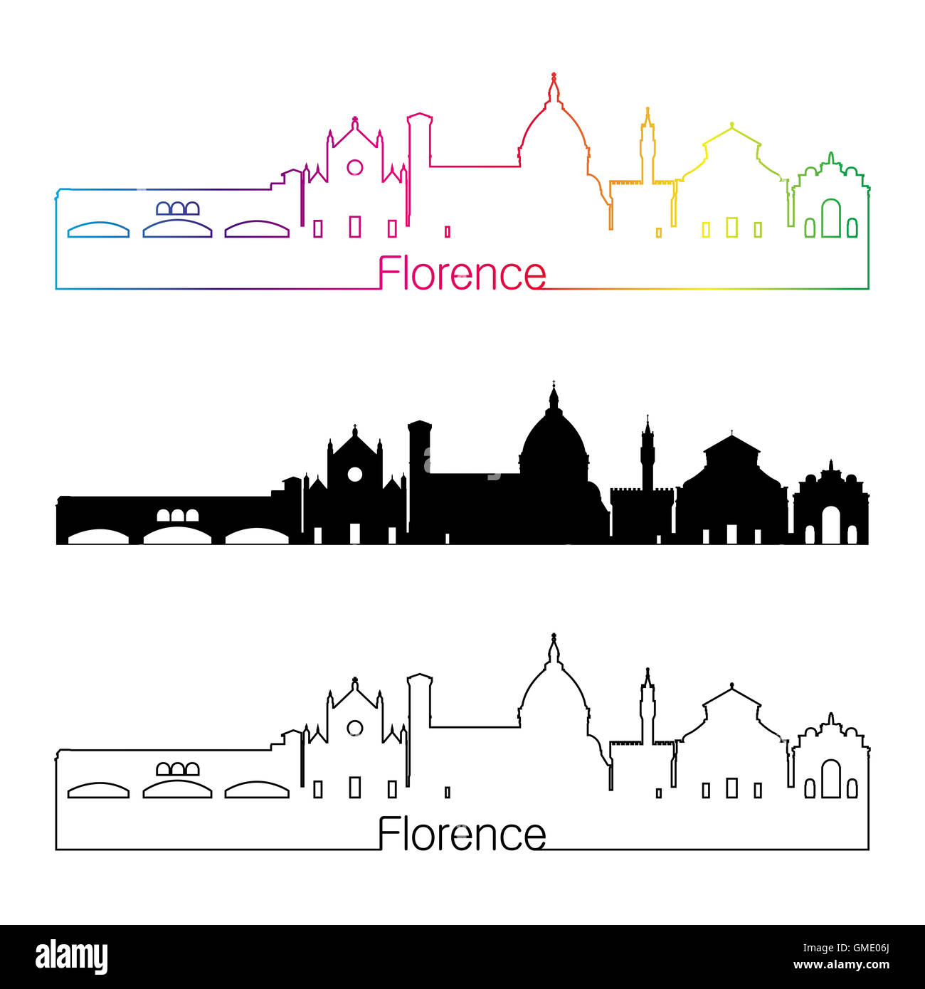 Orizzonte di Firenze lo stile lineare con arcobaleno nel modificabile file vettoriali Foto Stock