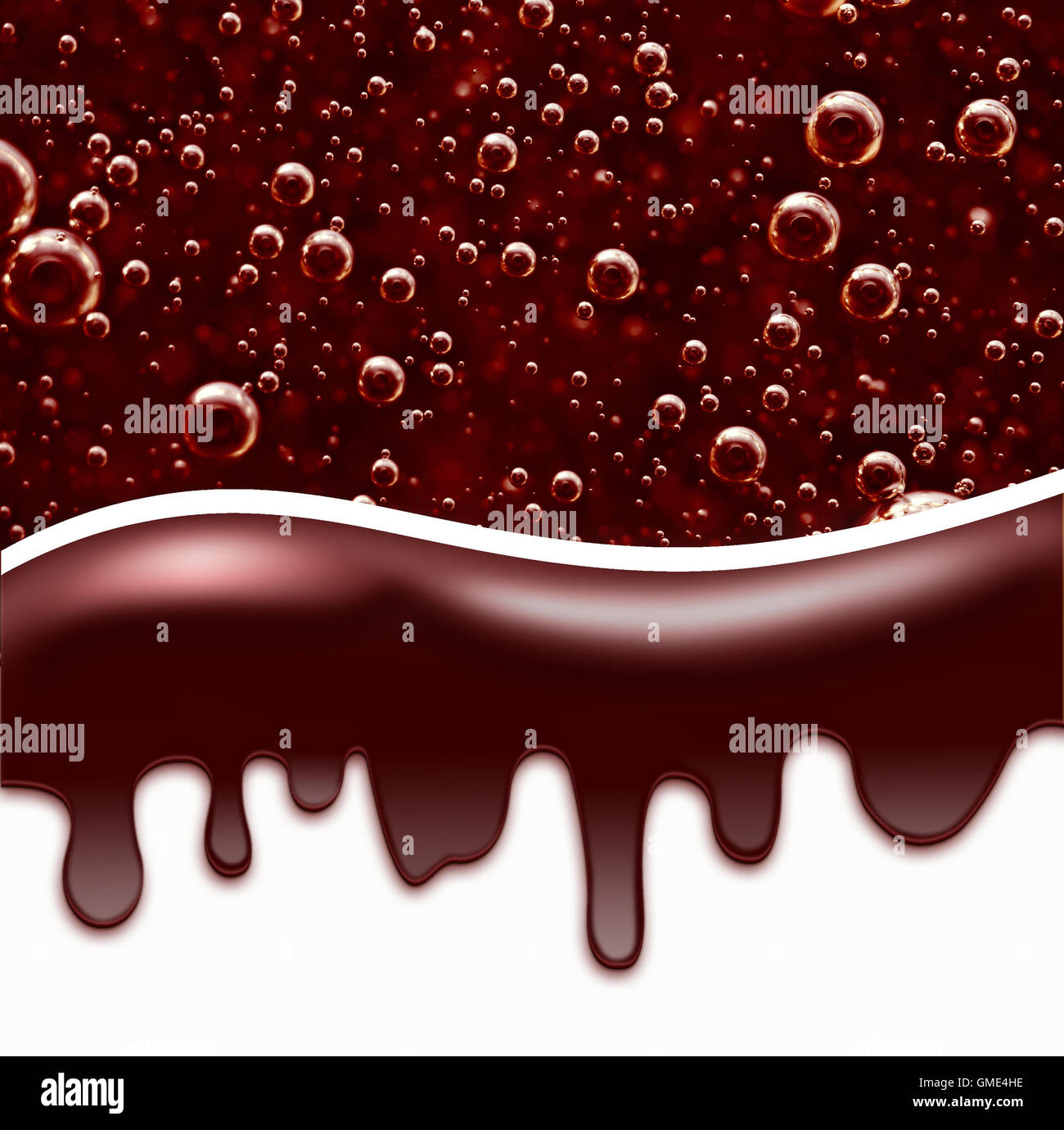 Gocciolamento di cioccolato, Onda da cioccolato liquido, area per il testo. Foto Stock
