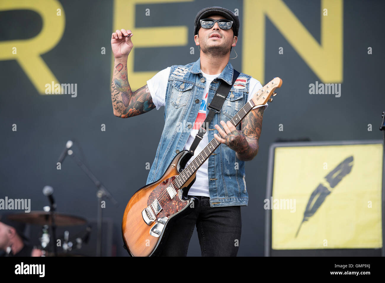 Leeds, Regno Unito. Il 26 agosto 2016. Kellin Quinn, Justin colline, Nick Martin, Gabe Barham e Jack Fowler di dormire con le sirene eseguire sul palco principale al festival di Leeds, 2016 26/08/2016 Credit: Gary Mather/Alamy Live News Foto Stock