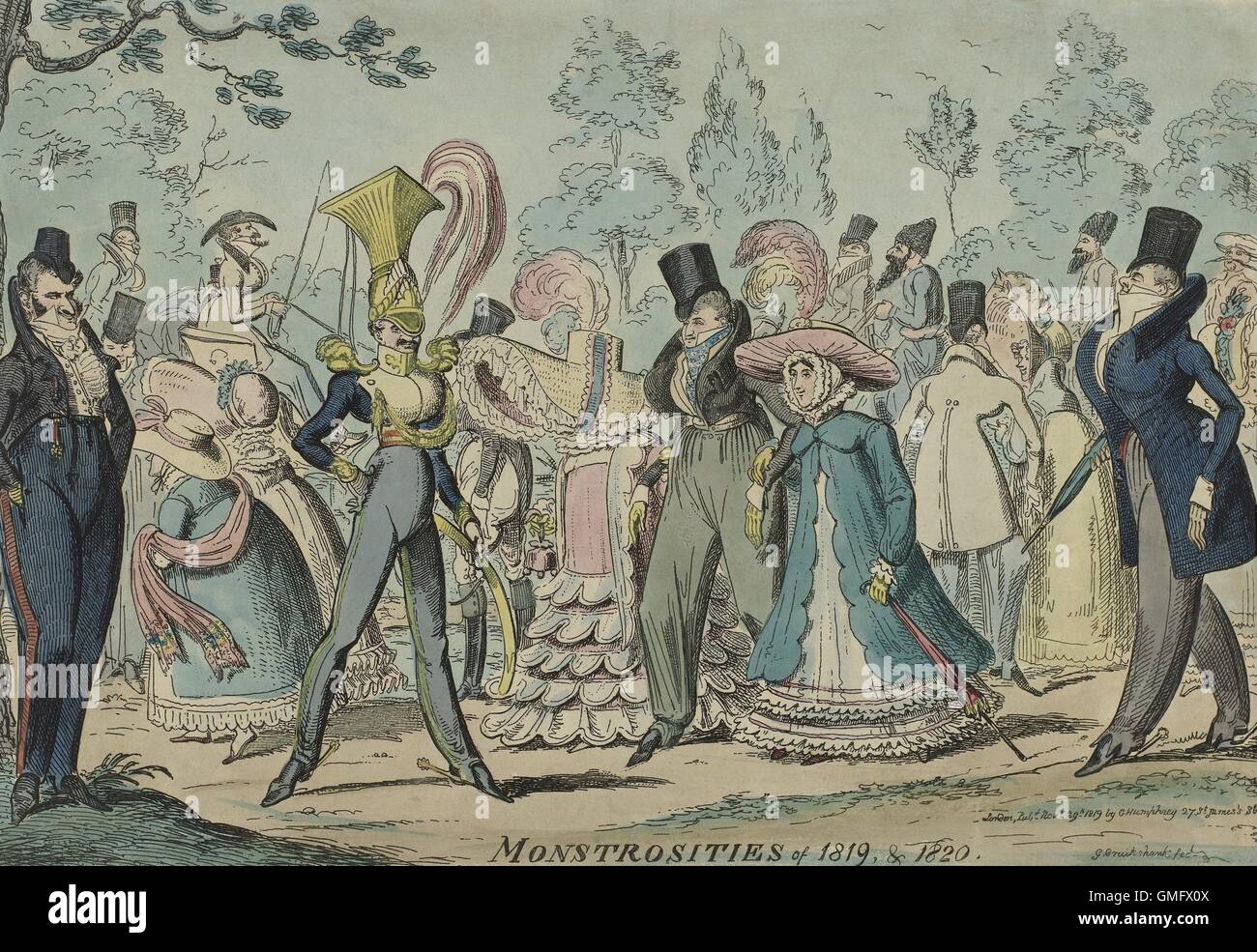 Mostruosità di 1819 & 1820, da George Cruikshank, George Humphrey, 1819, stampa in lingua inglese. La caricatura di tendenze moda (BSLOC 2016 2 120) Foto Stock