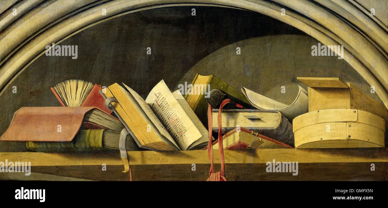 Ancora in vita con i libri in una nicchia da Barthelemy d' Eyck, 1442-45, Netherlandish, pittura, olio su pannello (BSLOC 2016 2 160) Foto Stock