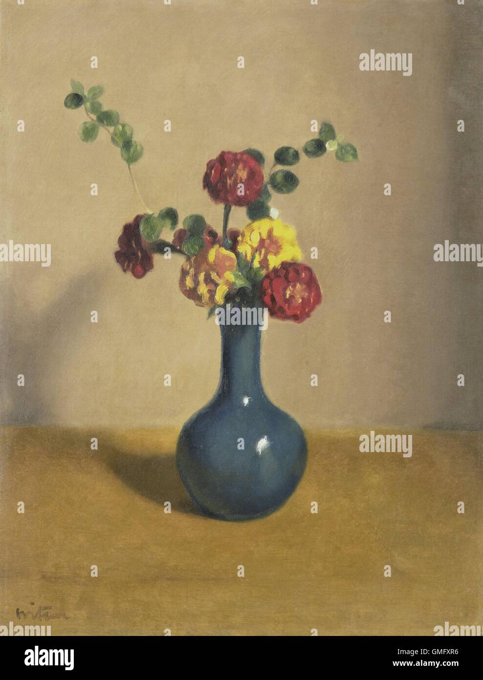 Calendula fiori in un vaso Blu, da Willem Witsen, c. 1890-1920, pittura olandese, olio su tela (BSLOC 2016 2 284) Foto Stock
