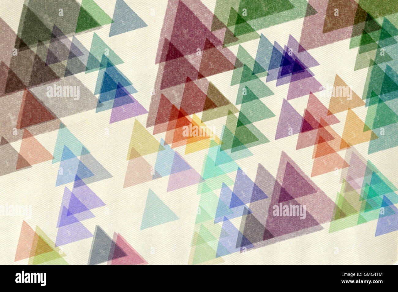I triangoli colorati vernice sbavature del modello su carta a trama. Abstract grungy forme di sfondo illustrazione digitale. Foto Stock