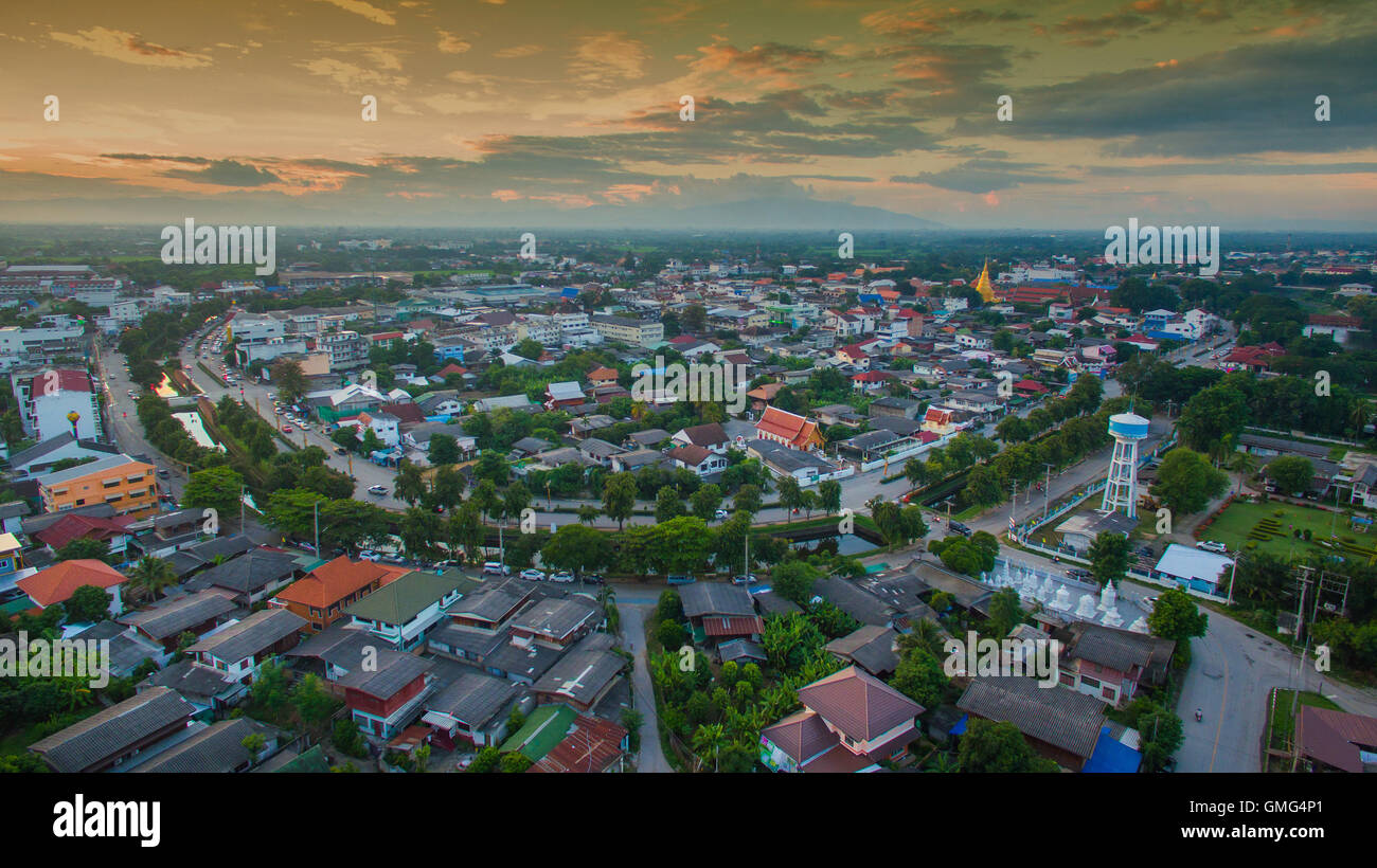 Vista aerea di lamphun città,a nord della Thailandia. Foto Stock