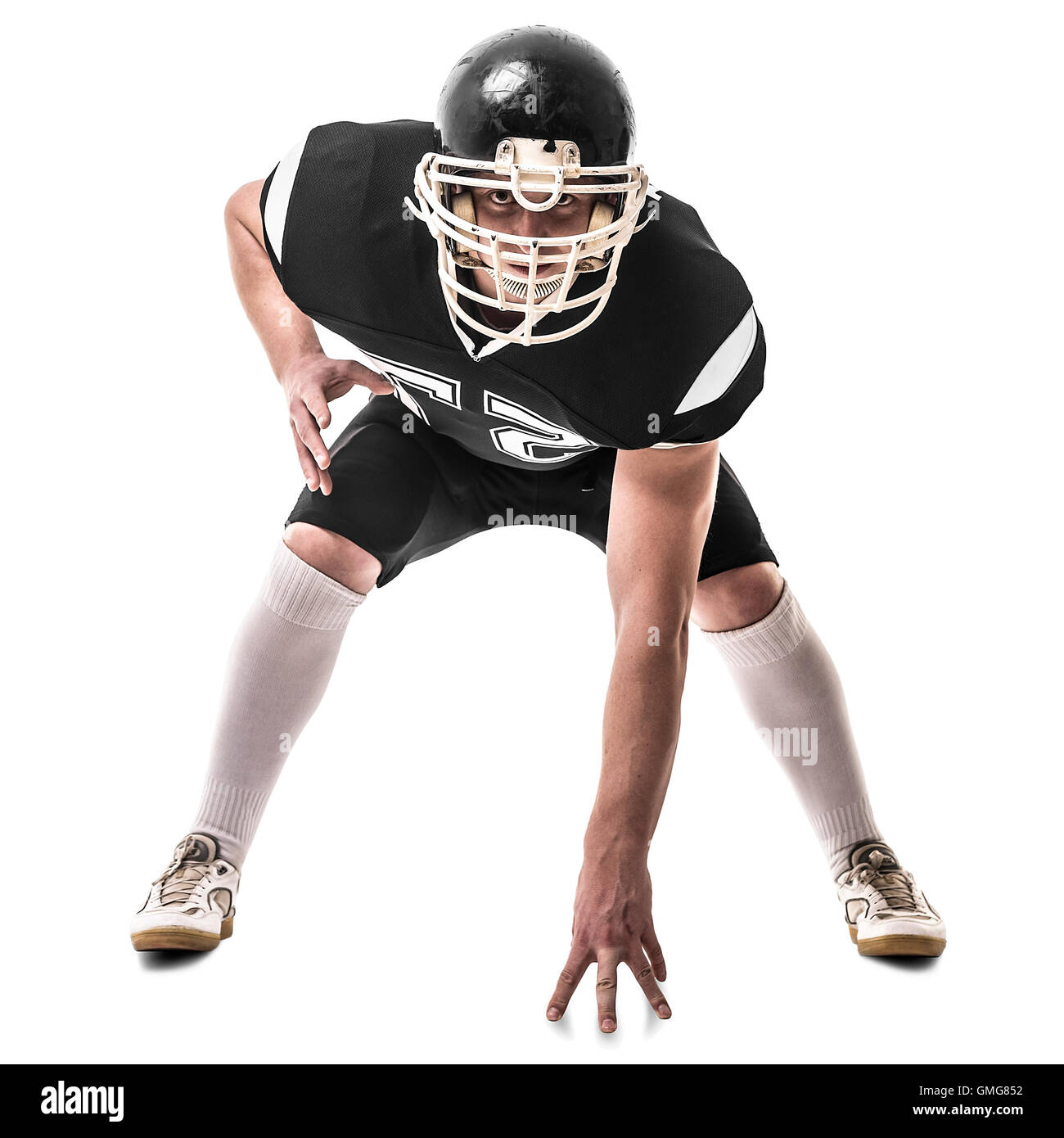 Giocatore di football americano isolato su sfondo bianco Foto Stock