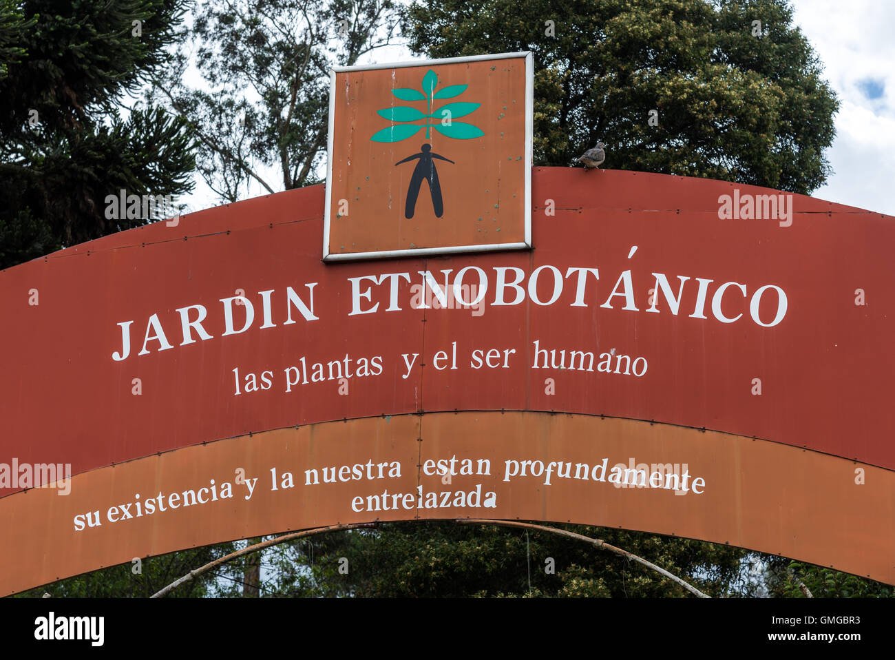 Segno per il Giardino Botanico. Quito, Ecuador. Foto Stock