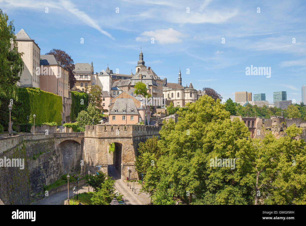 Città vecchia e le fortificazioni della città di Lussemburgo Foto Stock