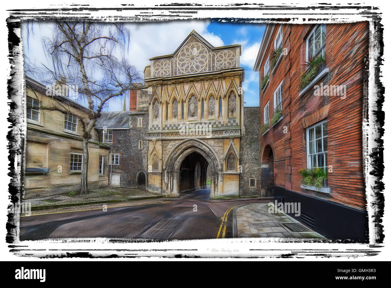 Norwich Cathedral entrata nel centro città di Norwich Foto Stock