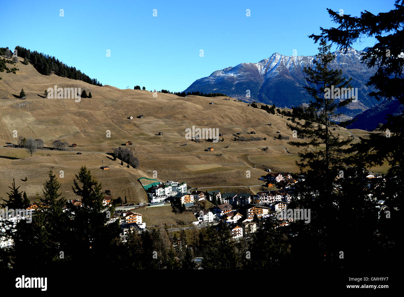 Escursionismo vista in Serfaus Foto Stock