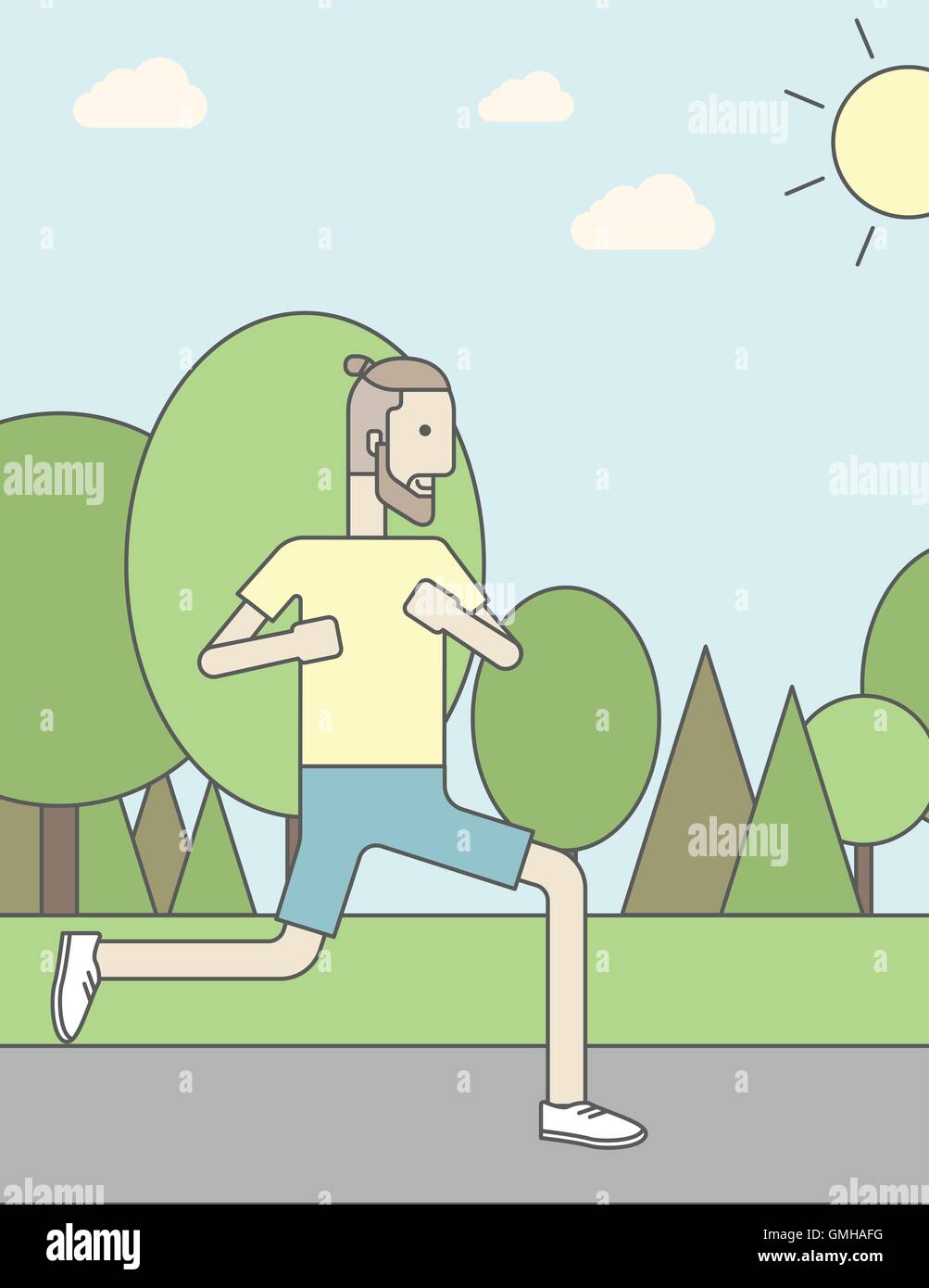 Tanga caucasica uomo a fare jogging nel parco Illustrazione Vettoriale