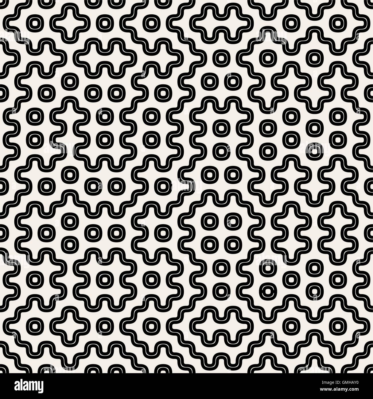 Vector Seamless in bianco e nero arrotondato linee geometriche e pattern a punti Illustrazione Vettoriale