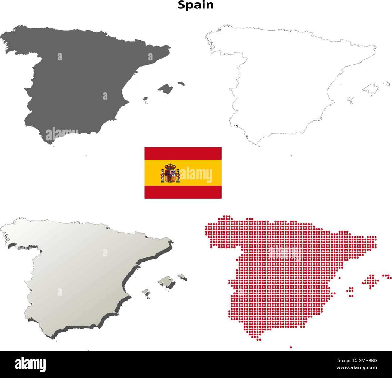 Spagna mappa di contorno impostato Illustrazione Vettoriale