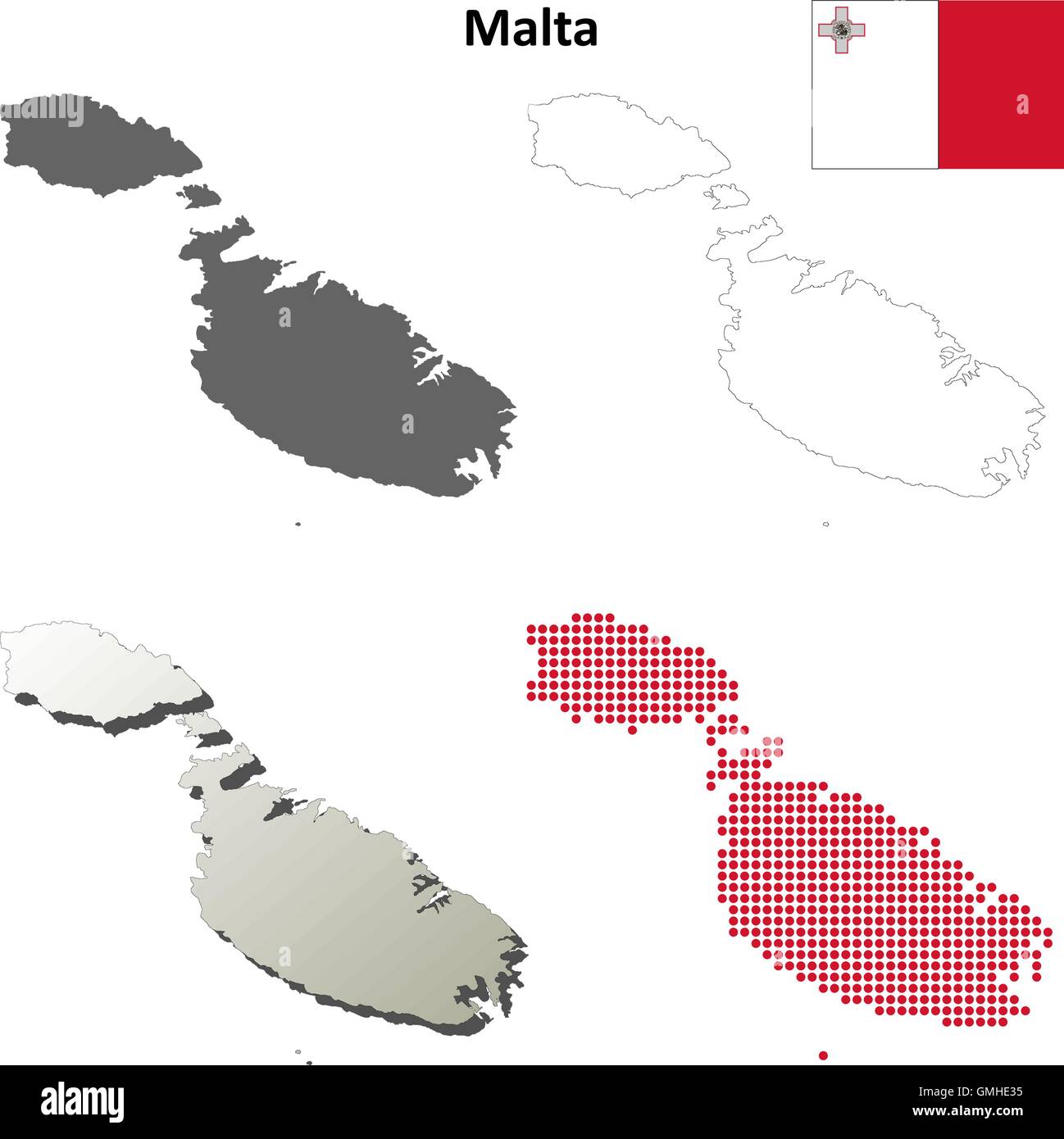 Malta mappa di contorno impostato Illustrazione Vettoriale