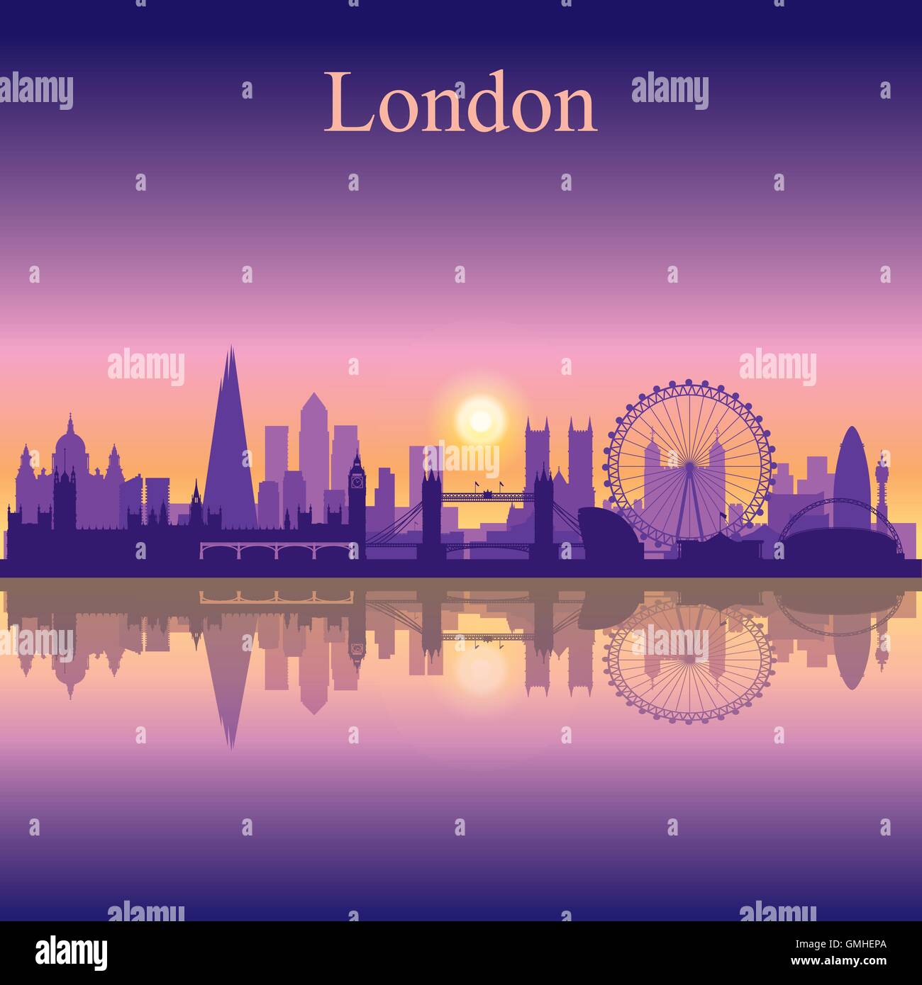 London city skyline silhouette sullo sfondo Illustrazione Vettoriale