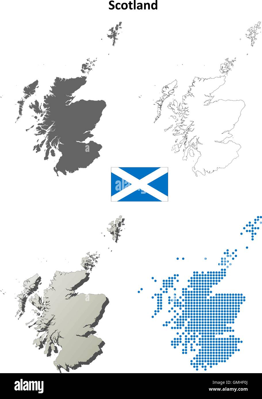 Scozia mappa di contorno impostato Illustrazione Vettoriale