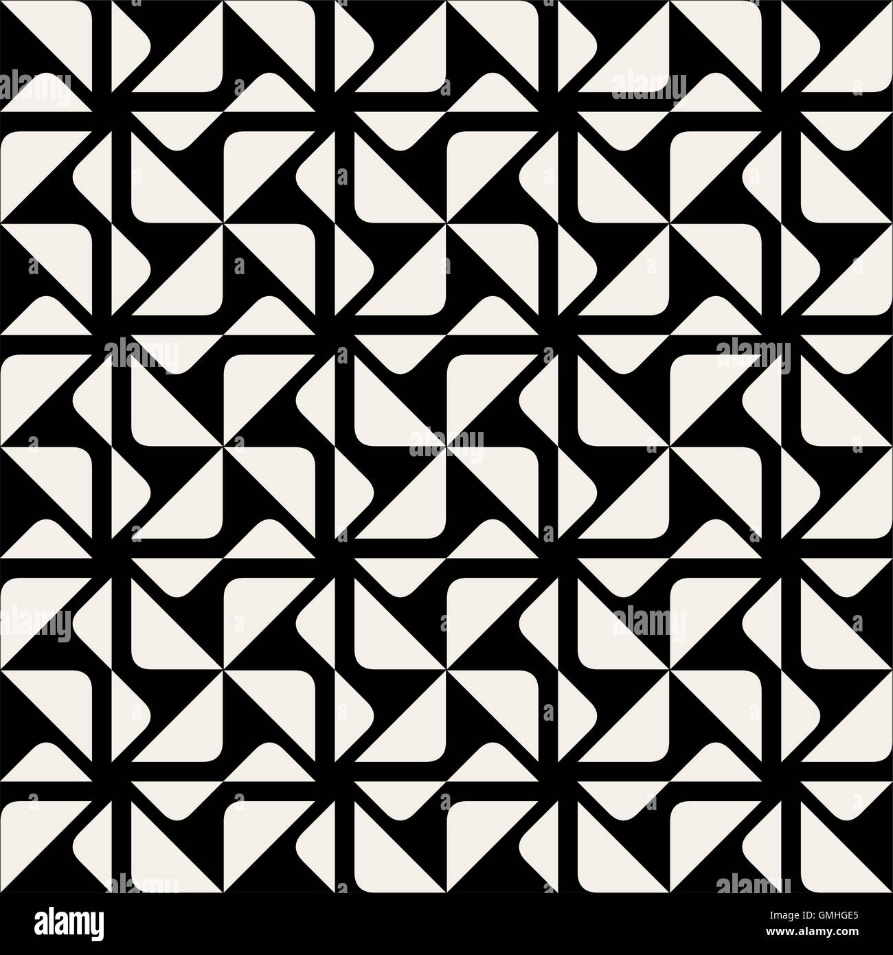 Vector Seamless in bianco e nero con angoli arrotondati quadrato triangolo modello geometrico Illustrazione Vettoriale