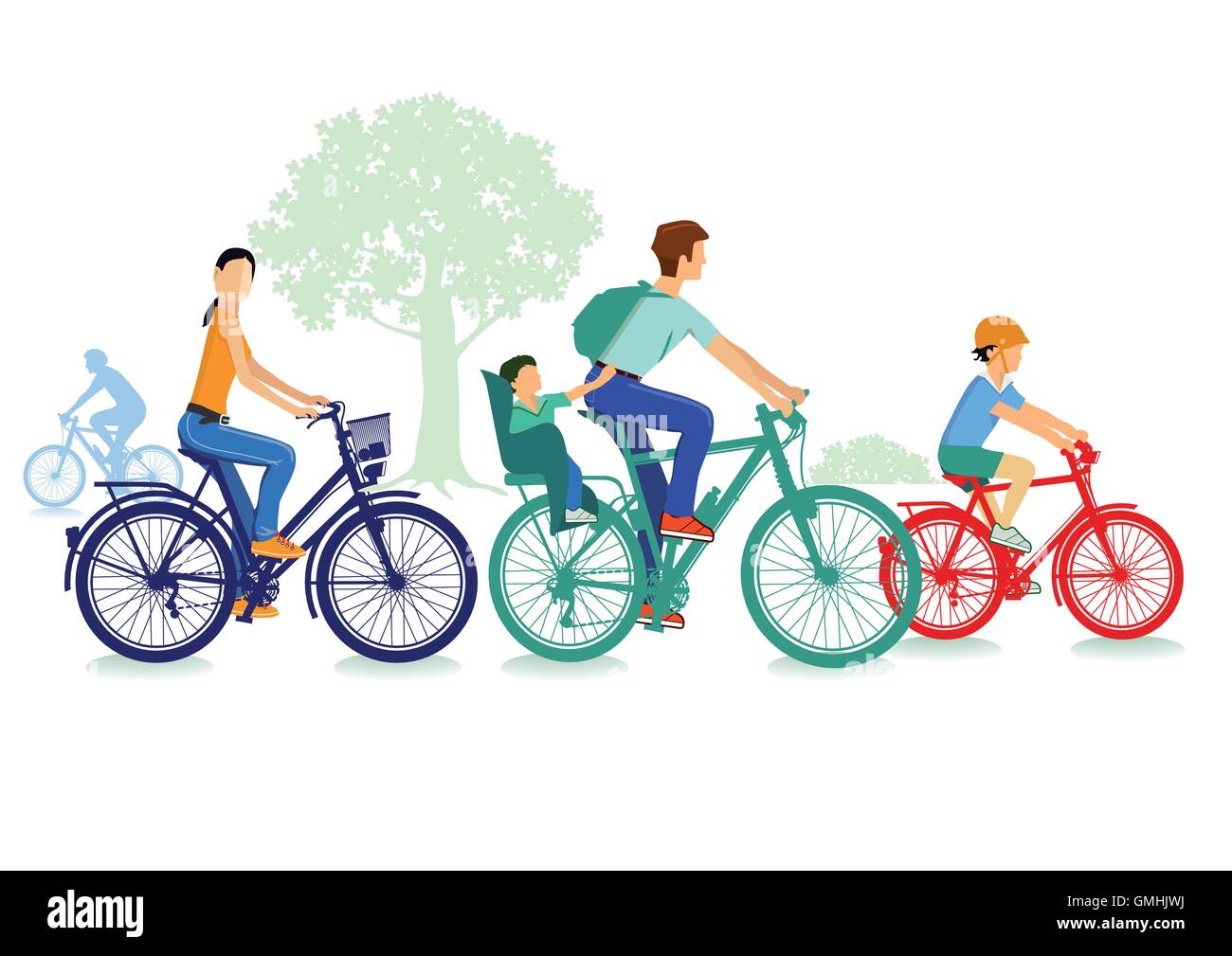 La famiglia fa un viaggio in bicicletta Illustrazione Vettoriale