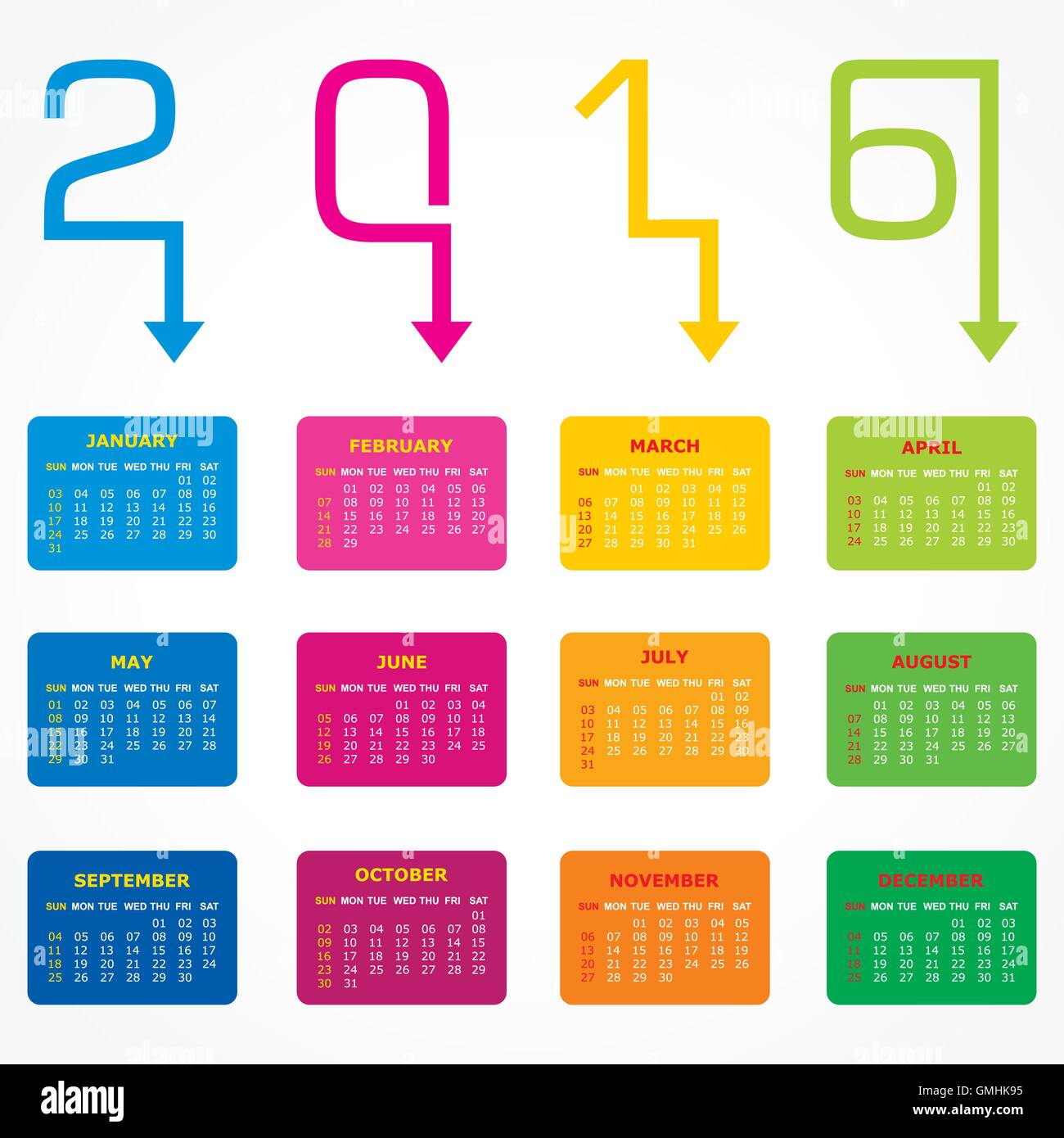 Creative Anno nuovo calendario 2016 design vettore di stock Illustrazione Vettoriale