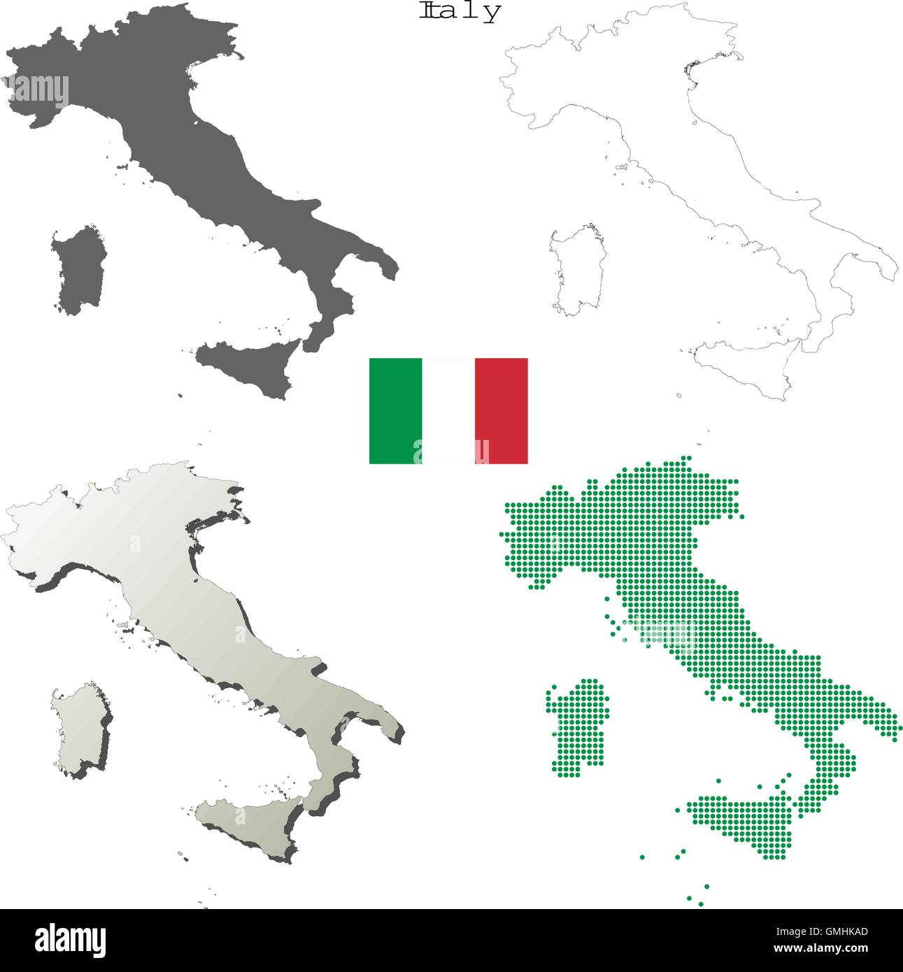 Italia mappa di contorno impostato Illustrazione Vettoriale