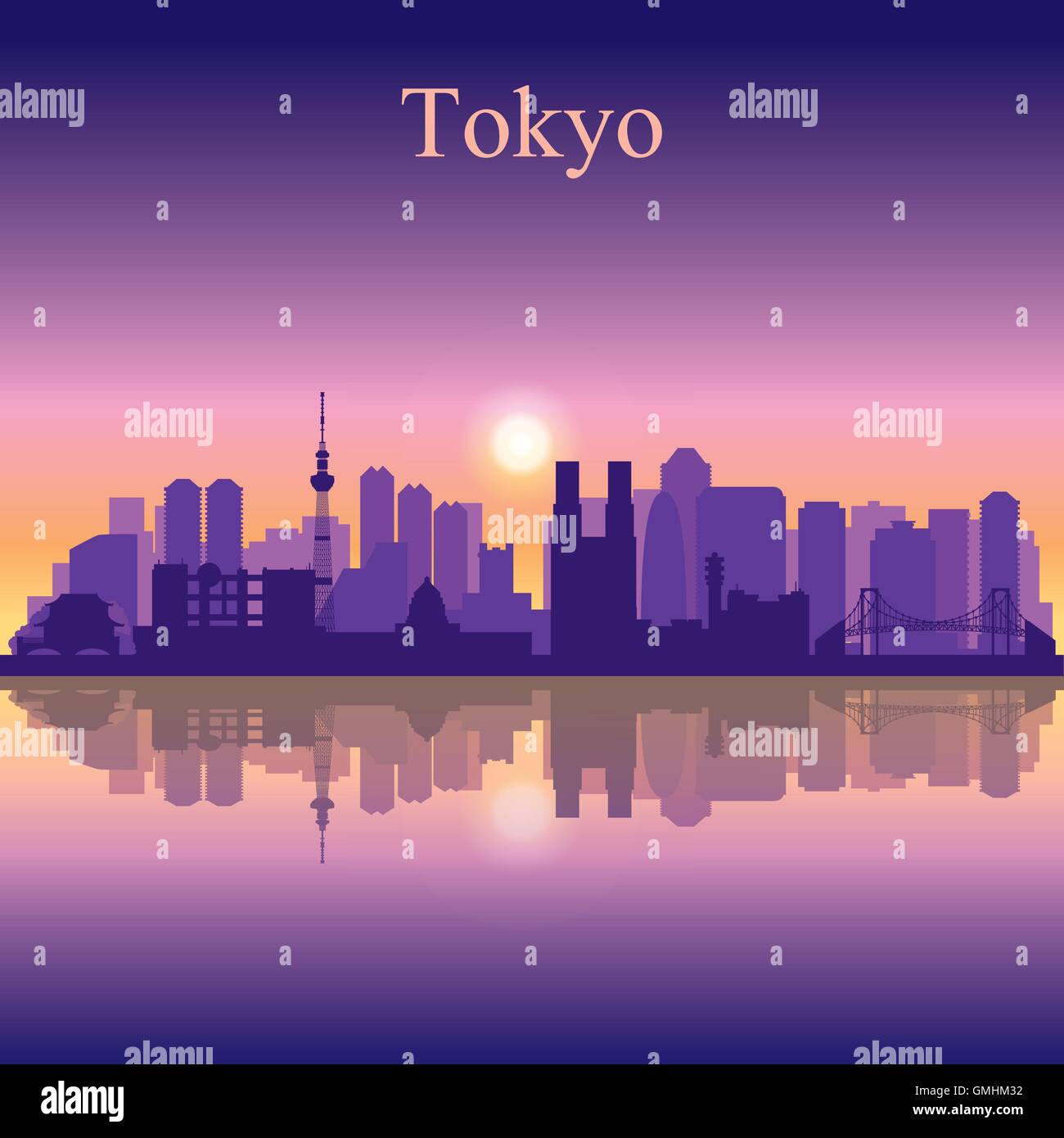Il Tokyo City skyline silhouette sullo sfondo Illustrazione Vettoriale