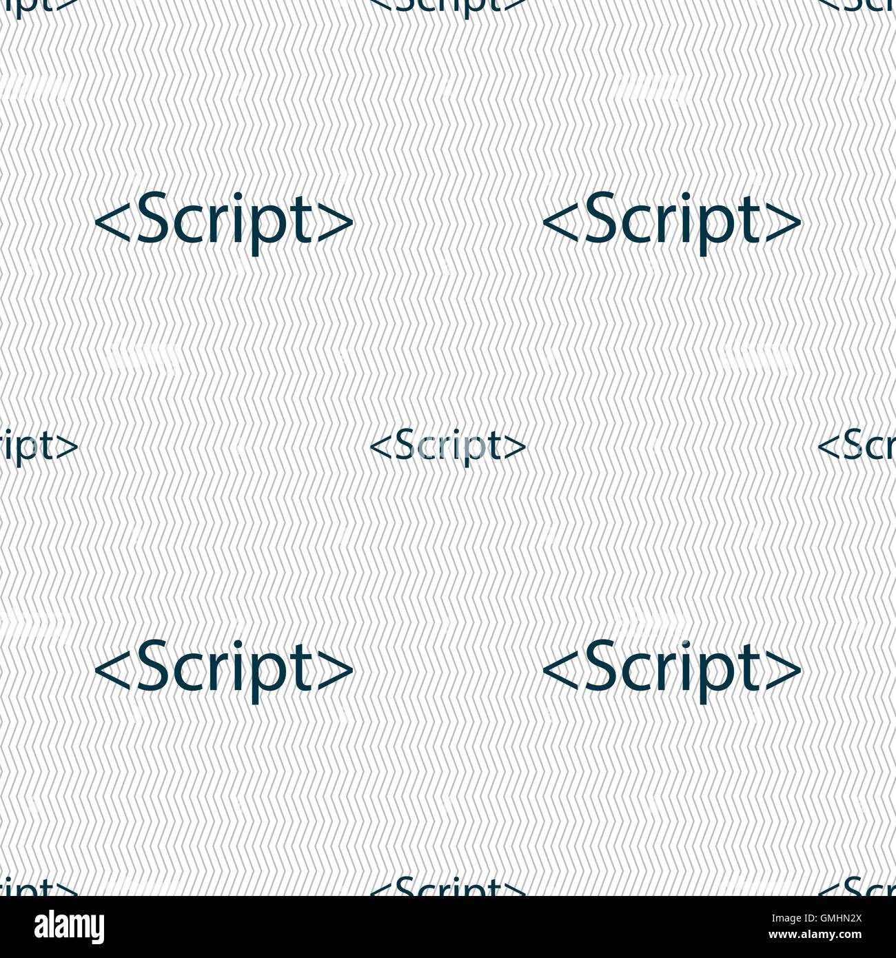 Segno di script e la relativa icona. Codice Javascript simbolo. Seamless sfondo astratto con forme geometriche. Vettore Illustrazione Vettoriale