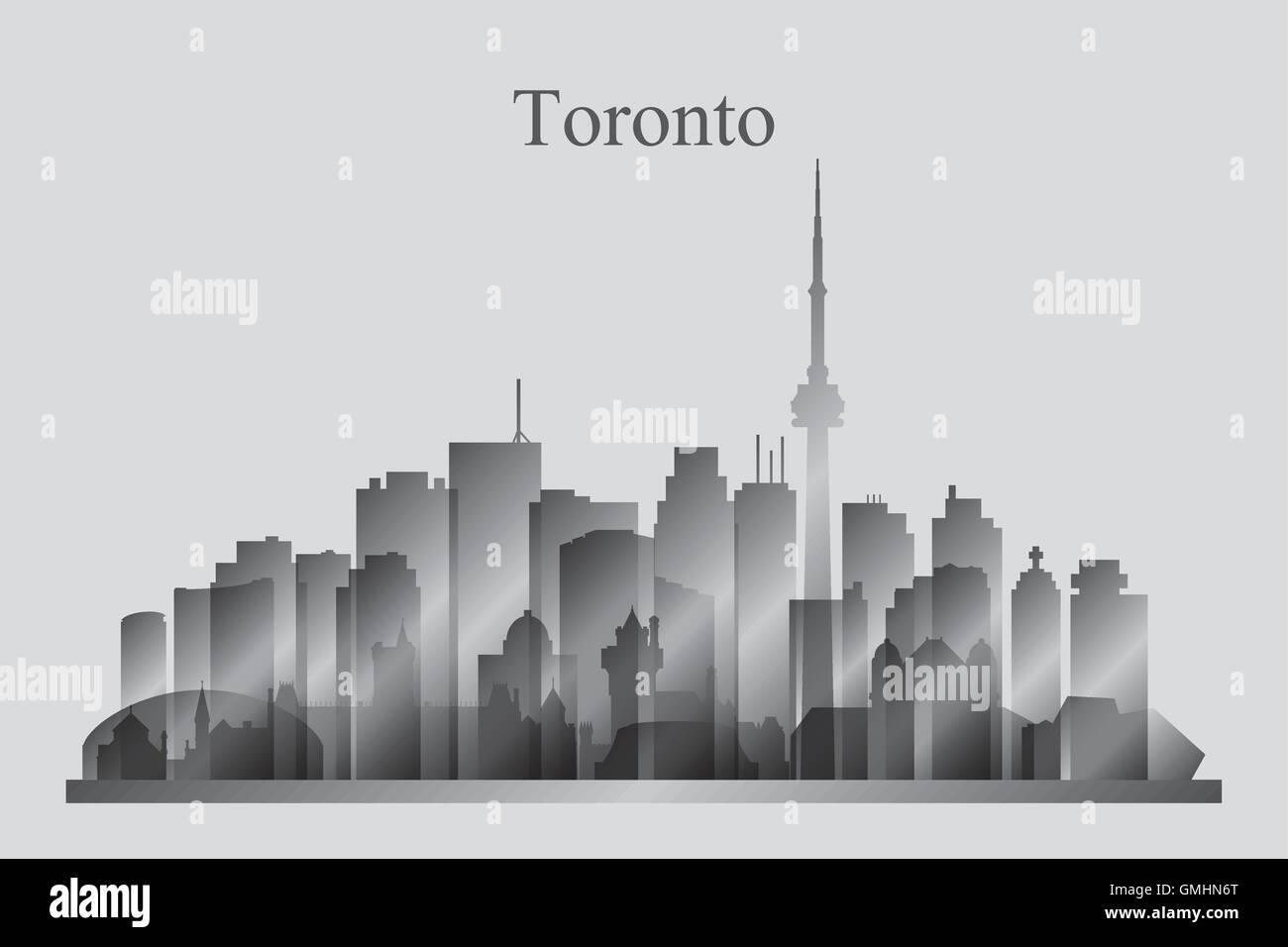 Toronto city skyline silhouette in scala di grigi Illustrazione Vettoriale