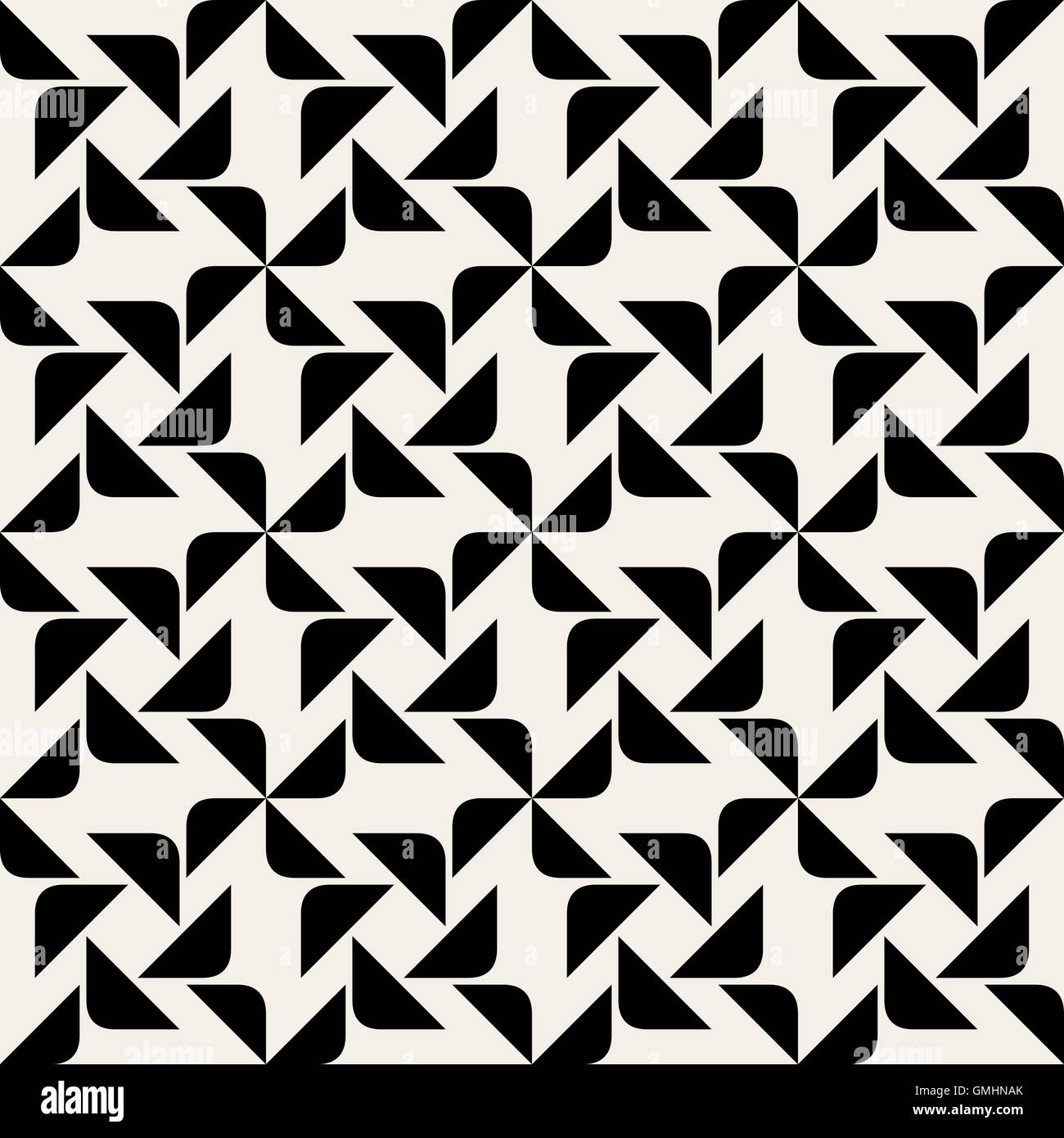 Vector Seamless in bianco e nero con angoli arrotondati quadrato triangolo modello geometrico Illustrazione Vettoriale
