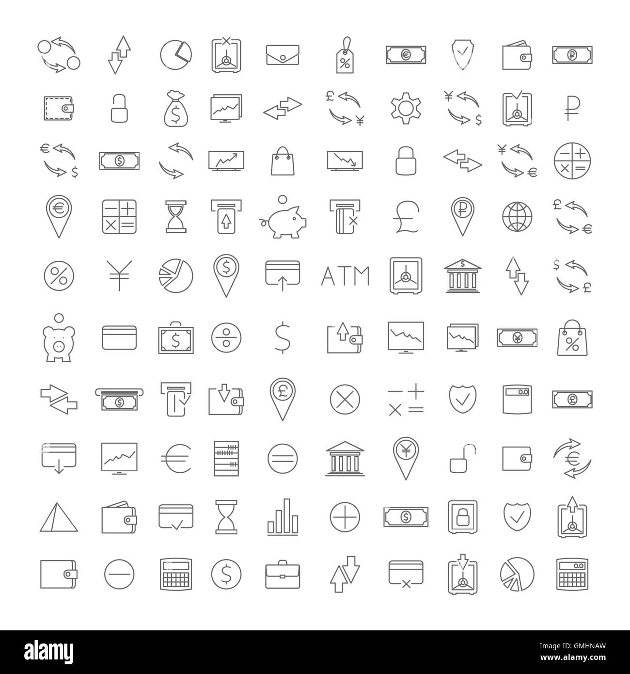 Imposta icona outline, illustrazione vettoriale. Illustrazione Vettoriale