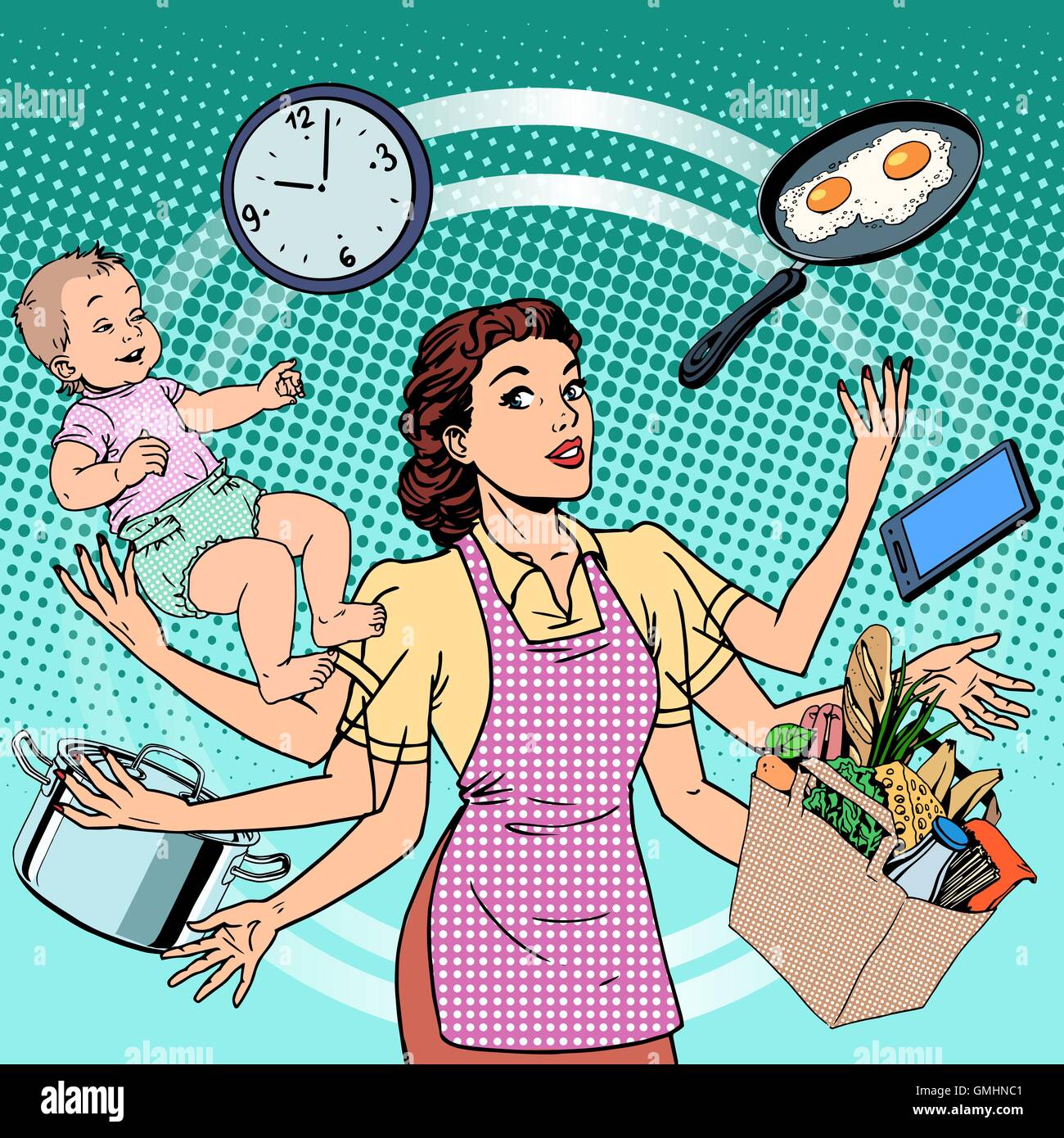 La casalinga del tempo di lavoro familiare della donna di successo Illustrazione Vettoriale