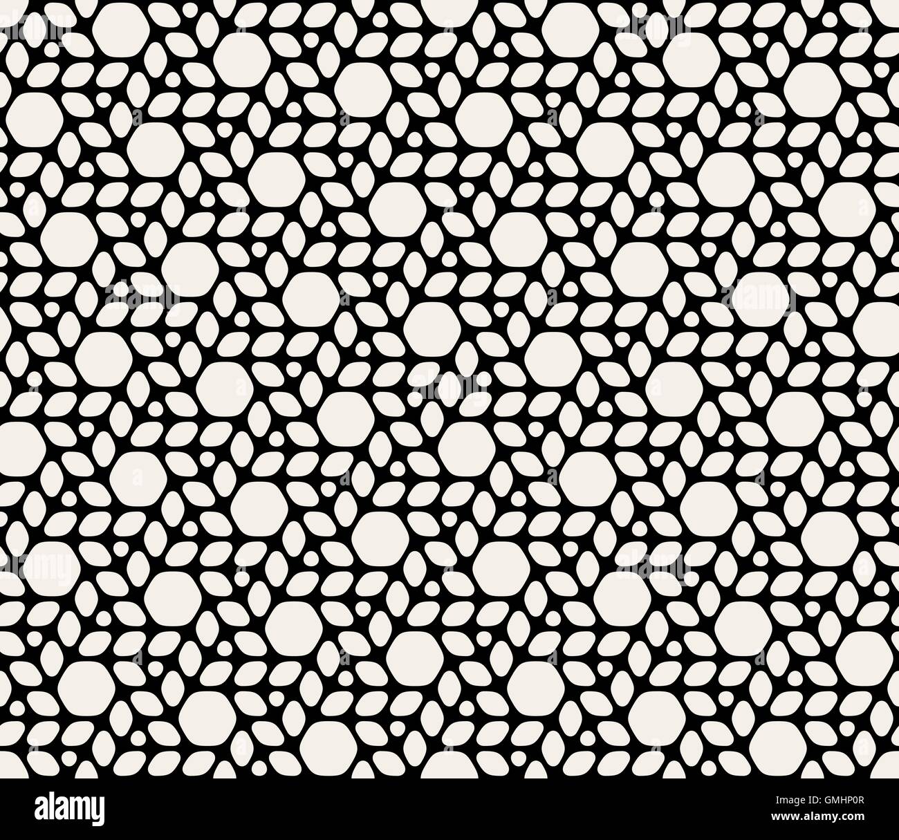 Vector Seamless Bianco & nero arrotondato cerchi esagonale Pattern Illustrazione Vettoriale
