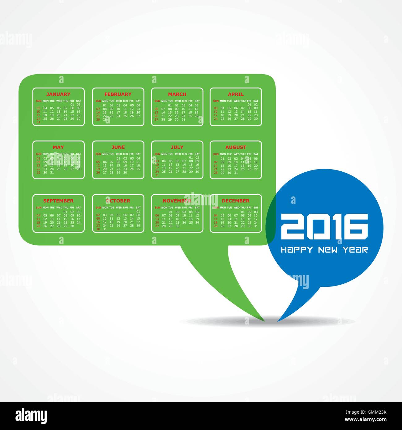 Creative Anno nuovo calendario 2016 design vettore di stock Illustrazione Vettoriale