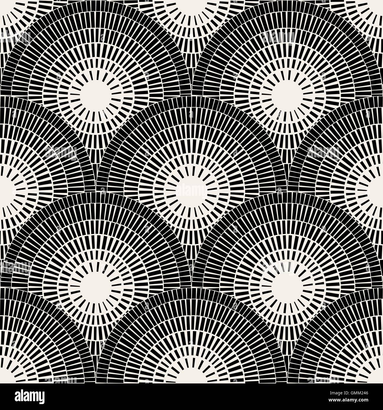 Vector Seamless in bianco e nero rotondo di mattoni Pavimentazione mosaico Illustrazione Vettoriale
