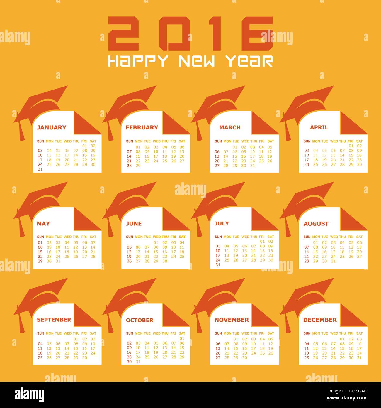 Creative Anno nuovo calendario 2016 design vettore di stock Illustrazione Vettoriale