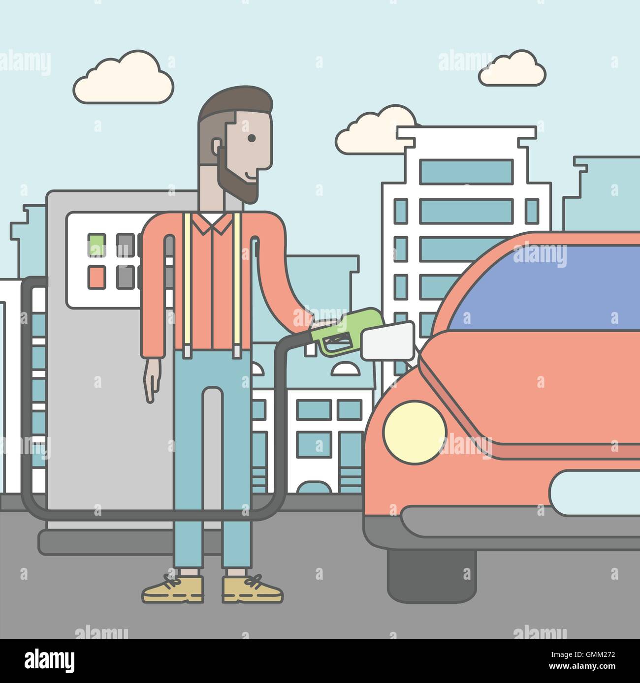 L'uomo rifornimento carburante in auto. Illustrazione Vettoriale