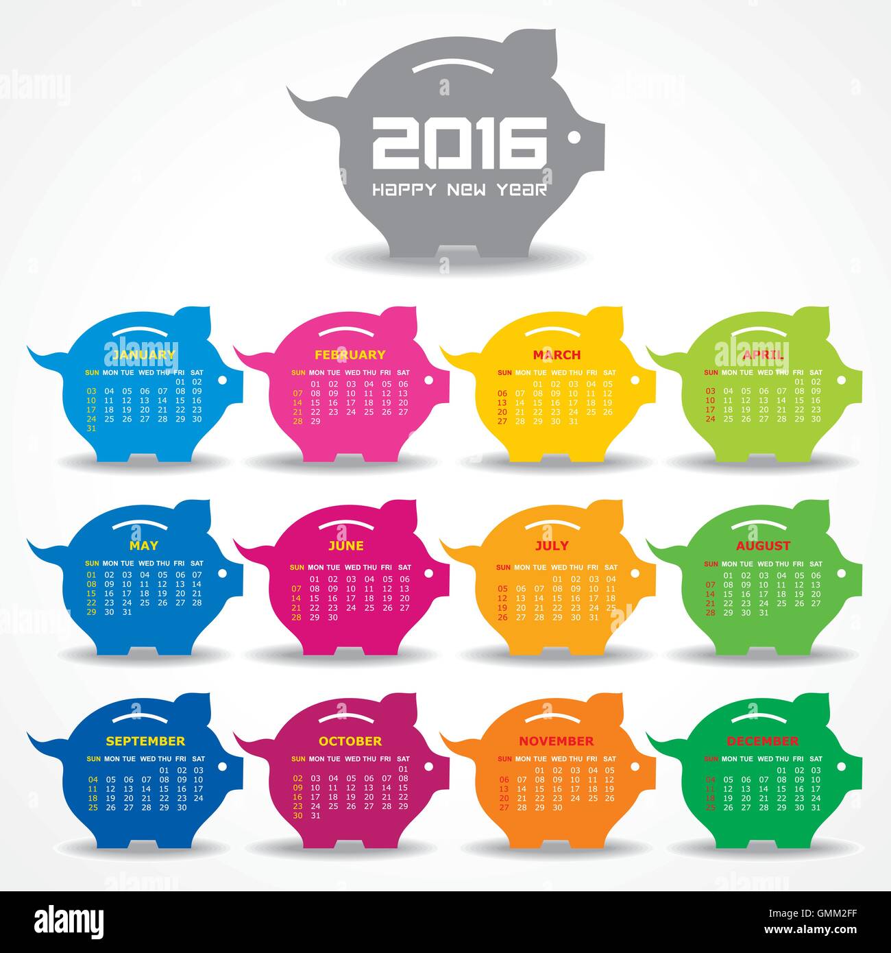 Creative Anno nuovo calendario 2016 design vettore di stock Illustrazione Vettoriale