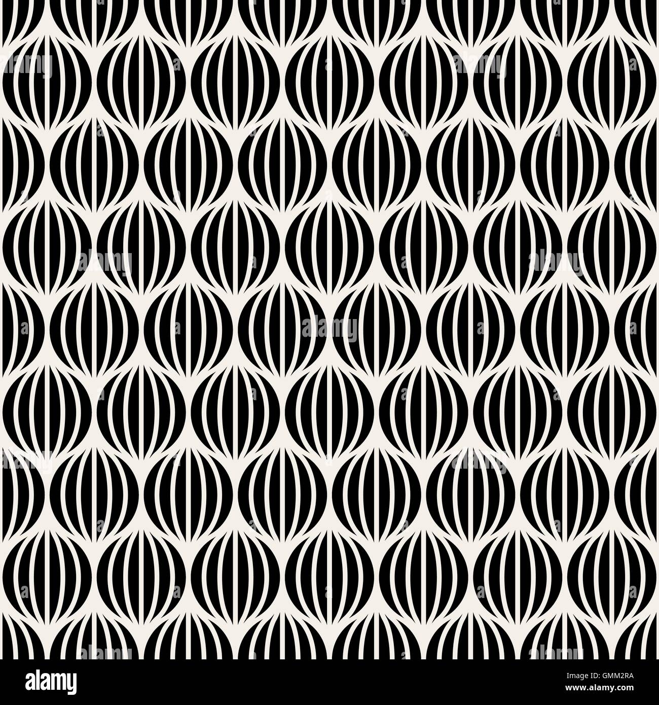 Vector Seamless Black & White linee sfere rotonde illusione ottica Pattern Illustrazione Vettoriale
