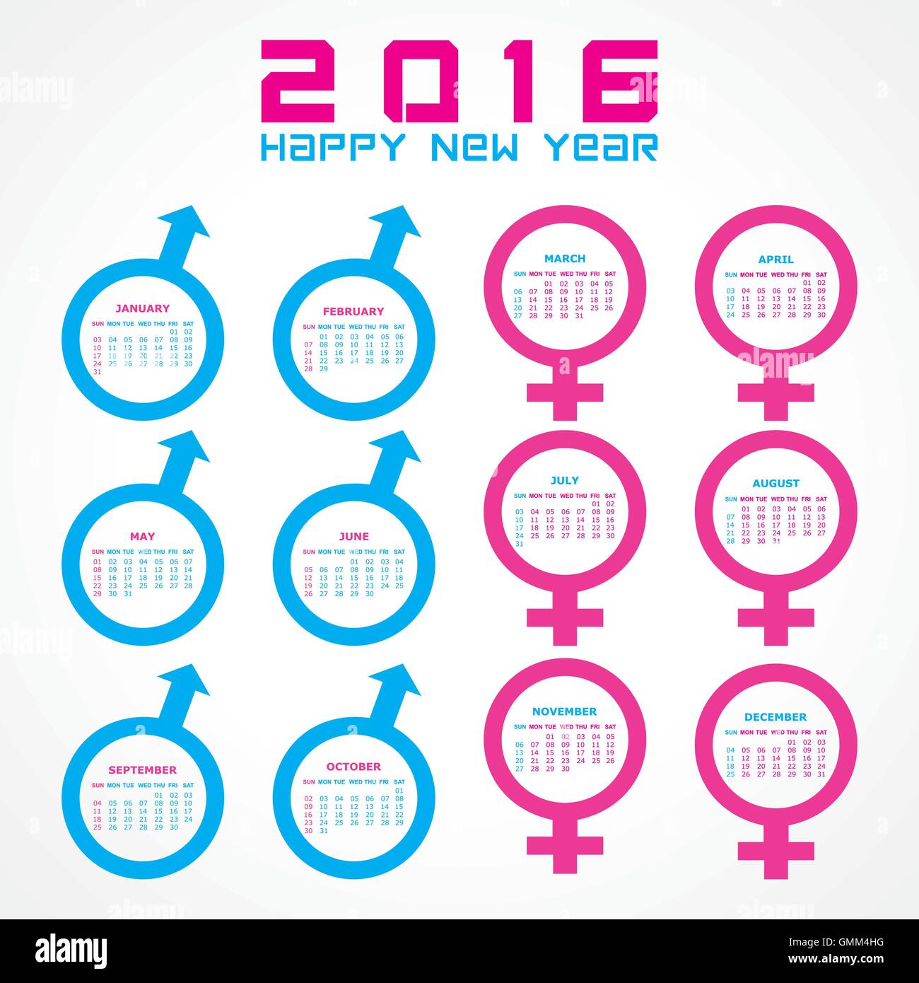 Creative Anno nuovo calendario 2016 design vettore di stock Illustrazione Vettoriale