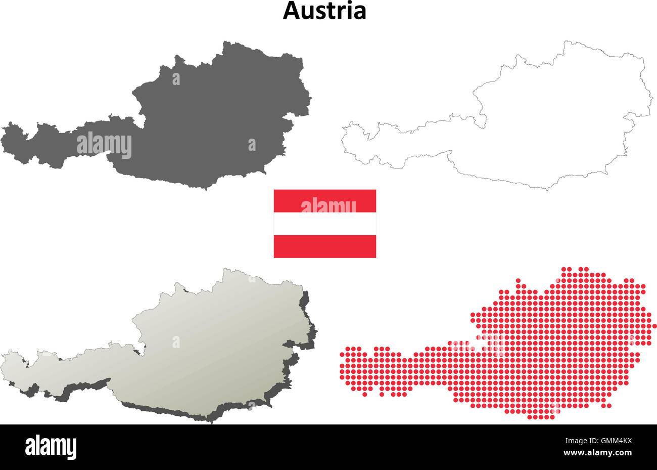 Austria mappa di contorno impostato Illustrazione Vettoriale