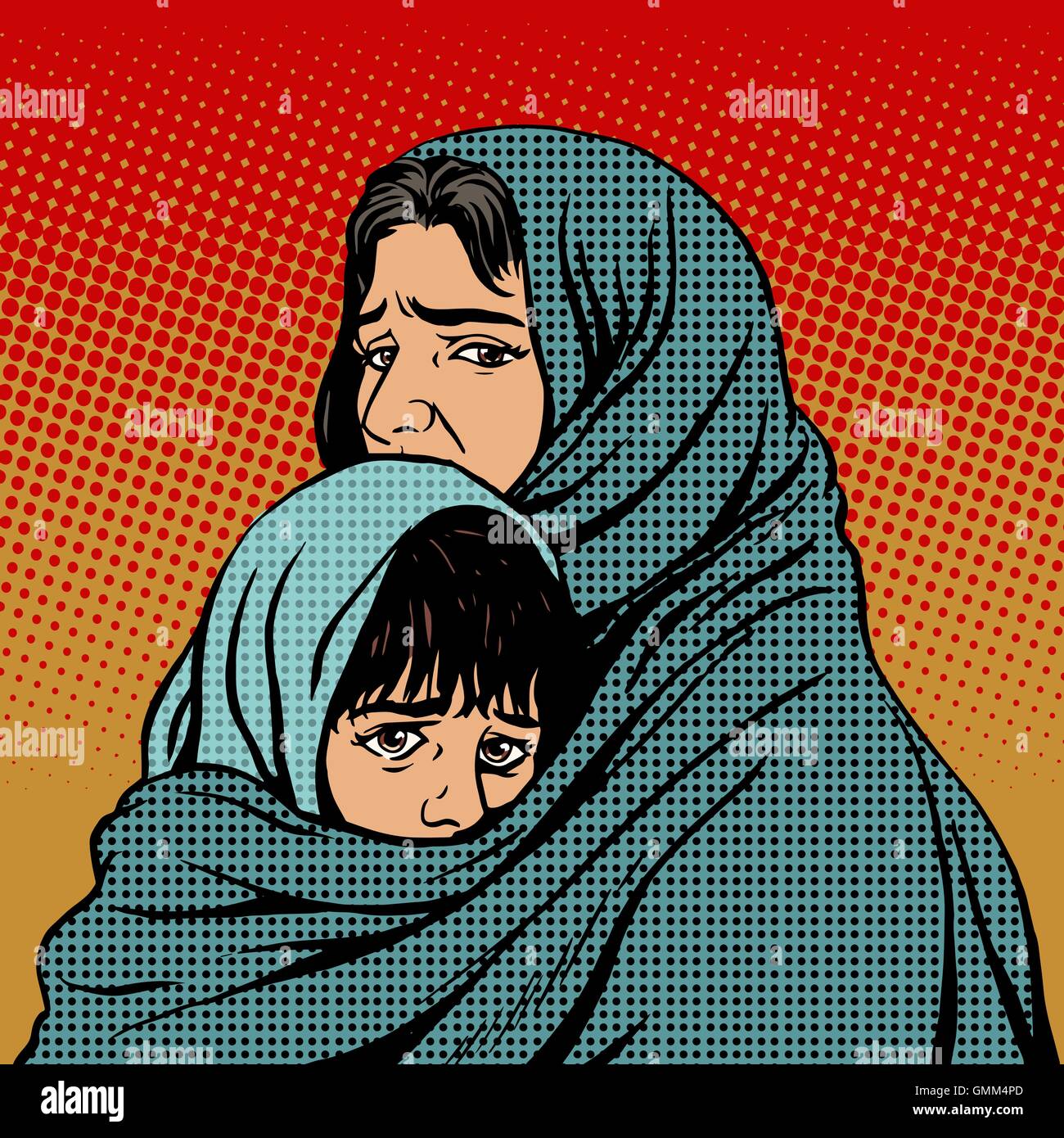 Refugee madre e bambino la povertà di migrazione Illustrazione Vettoriale
