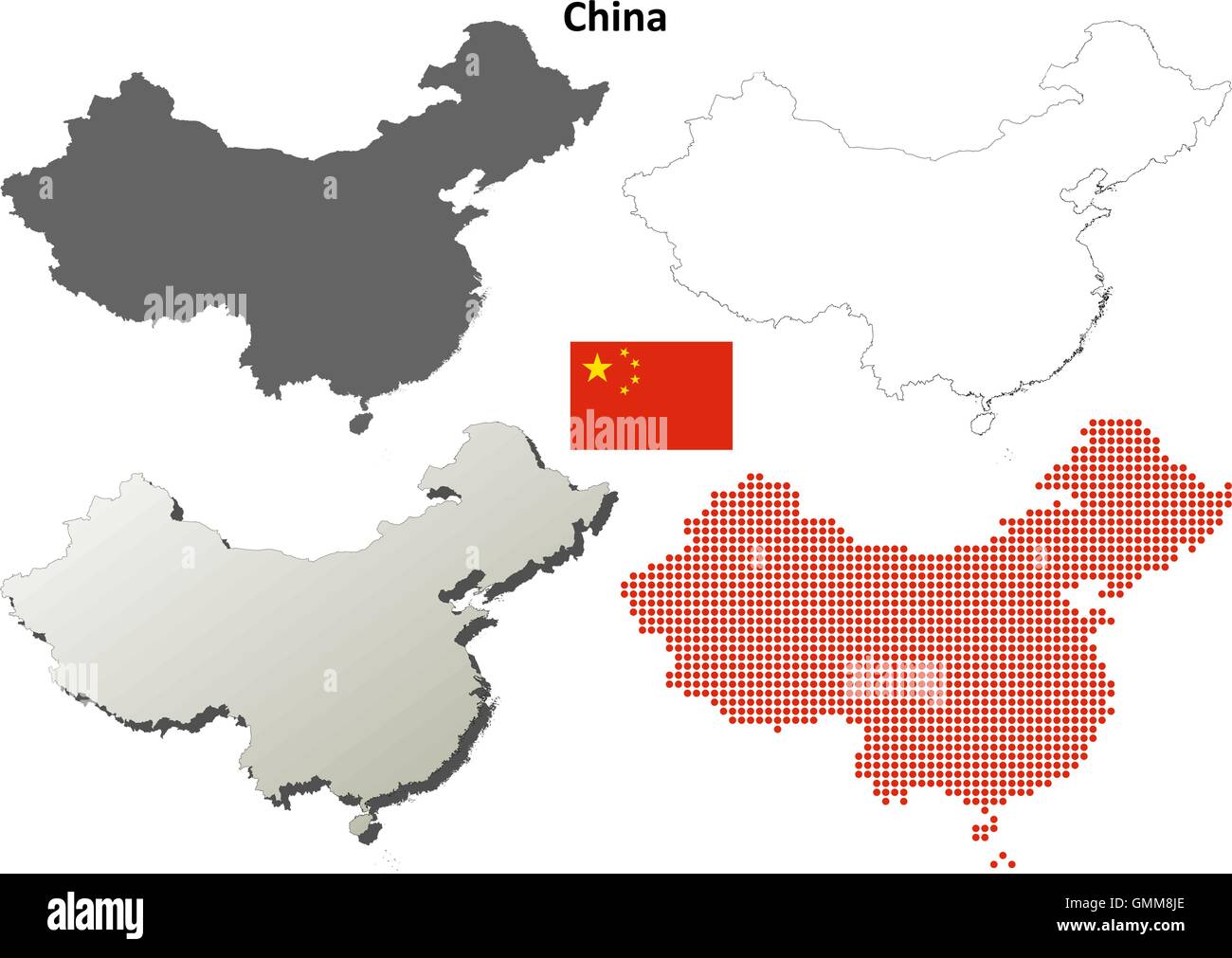 Cina mappa di contorno impostato Illustrazione Vettoriale
