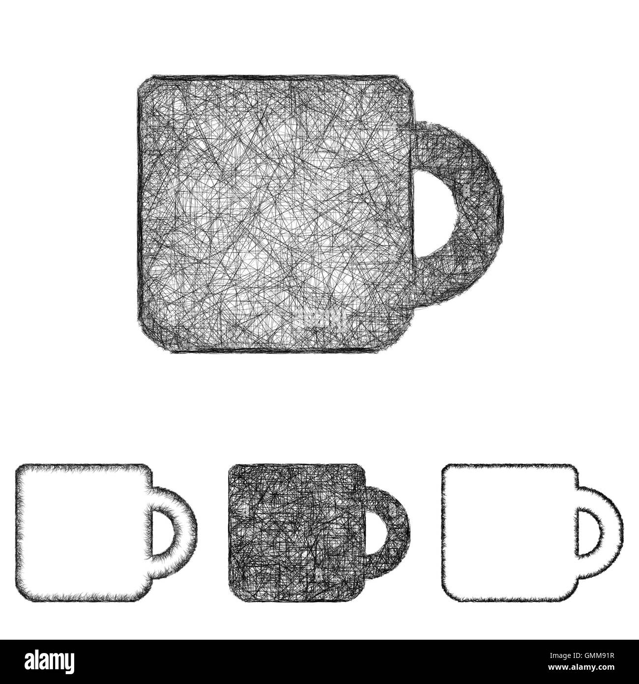 Mug icon set - Schizzo line art Illustrazione Vettoriale