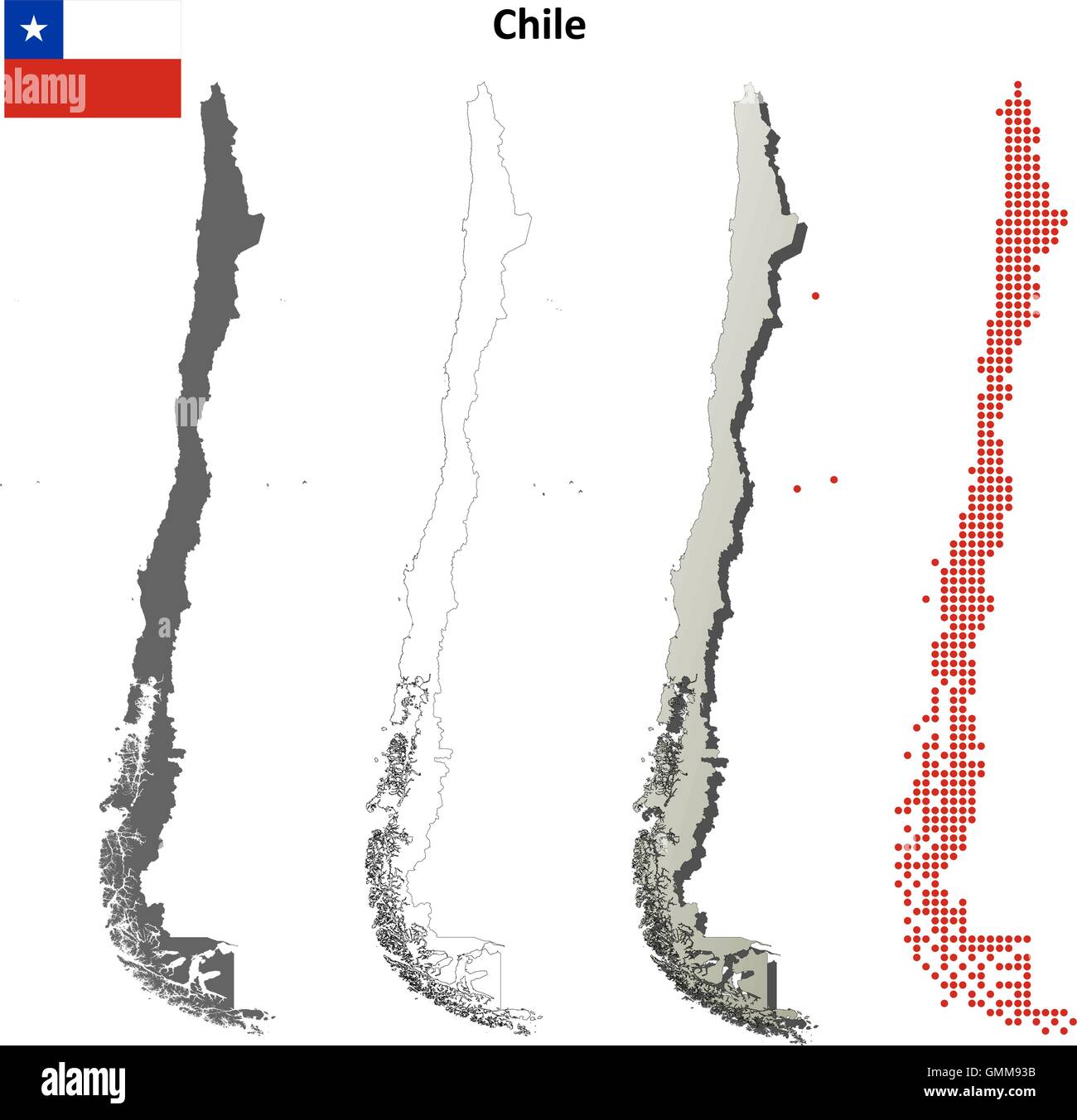 Il Cile mappa di contorno impostato Illustrazione Vettoriale
