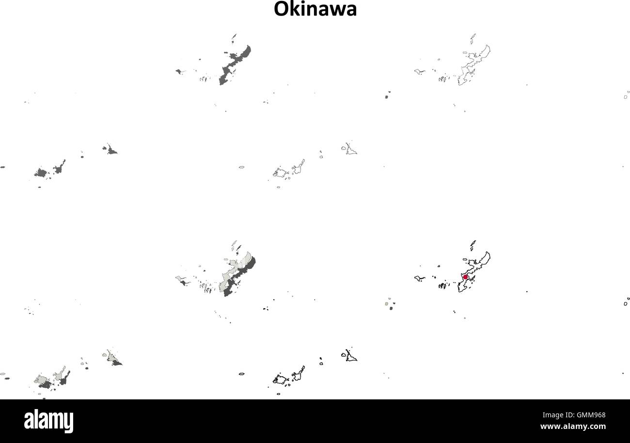 Okinawa vuoto mappa di contorno impostato Illustrazione Vettoriale