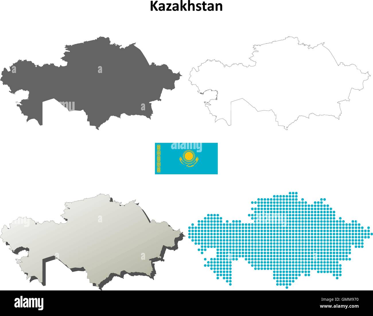 Il Kazakistan mappa di contorno impostato Illustrazione Vettoriale