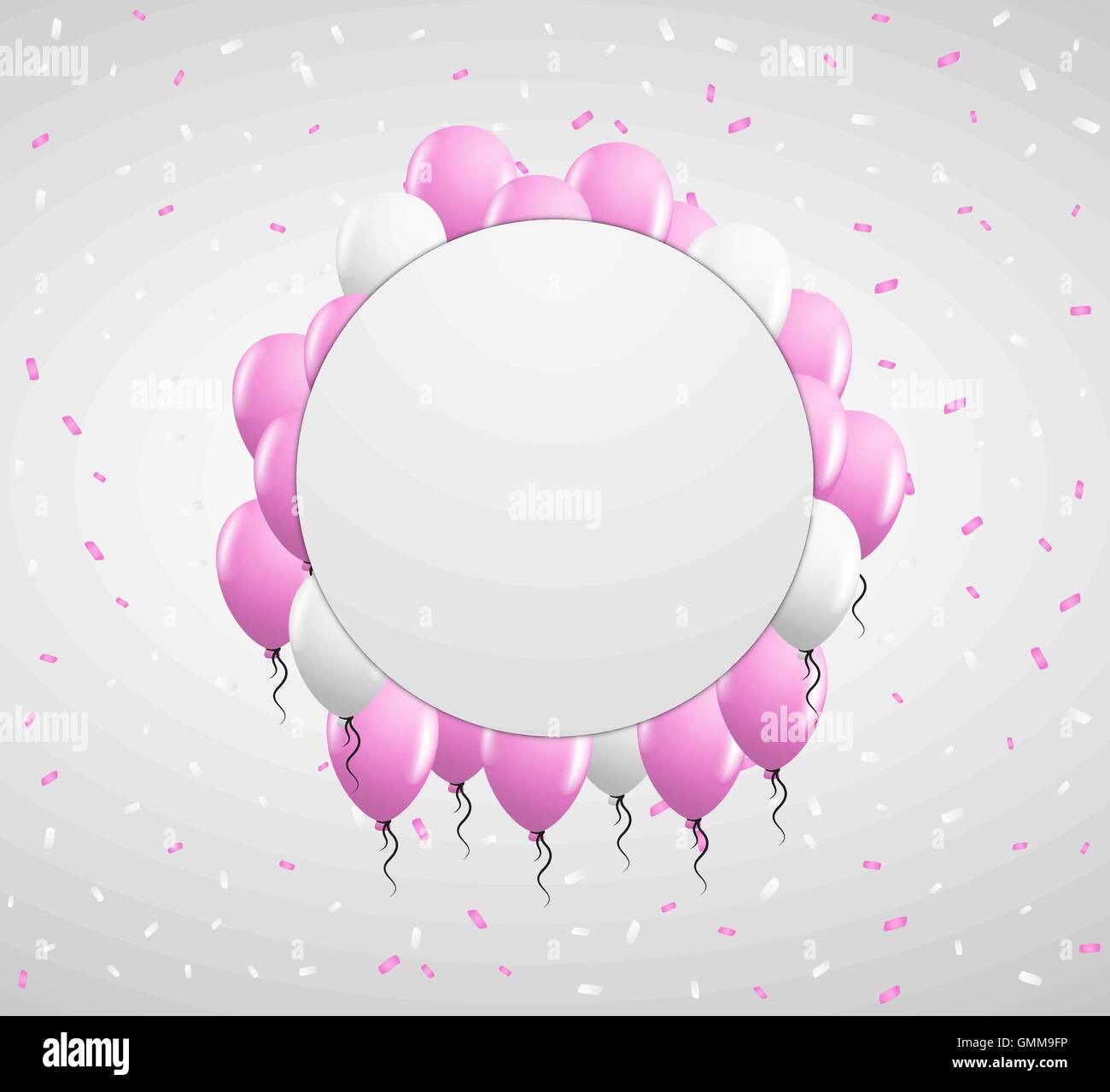 Cerchio badge e palloncini rosa Illustrazione Vettoriale