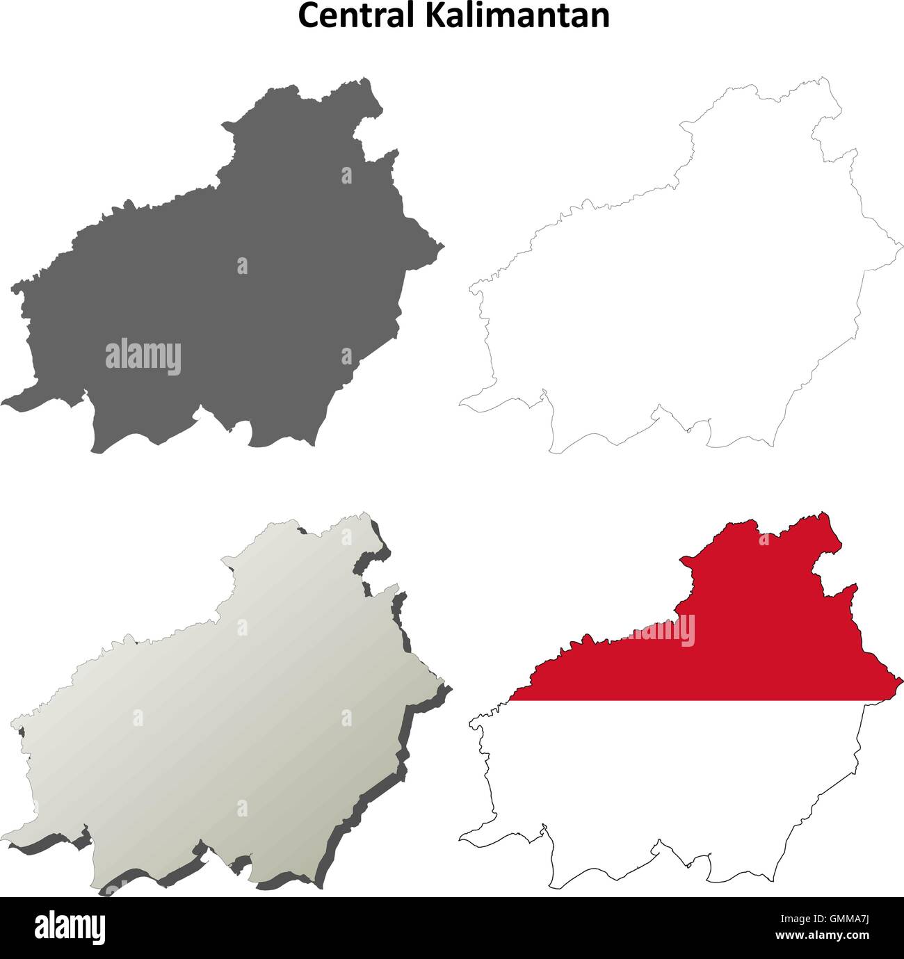 Kalimantan centrale vuota mappa di contorno impostato Illustrazione Vettoriale