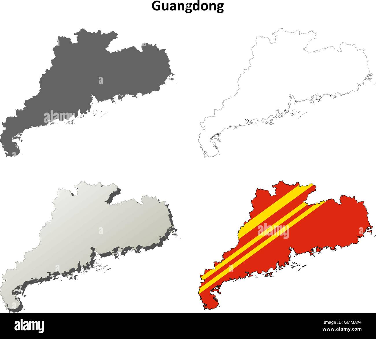 Guangdong vuoto mappa di contorno impostato Illustrazione Vettoriale