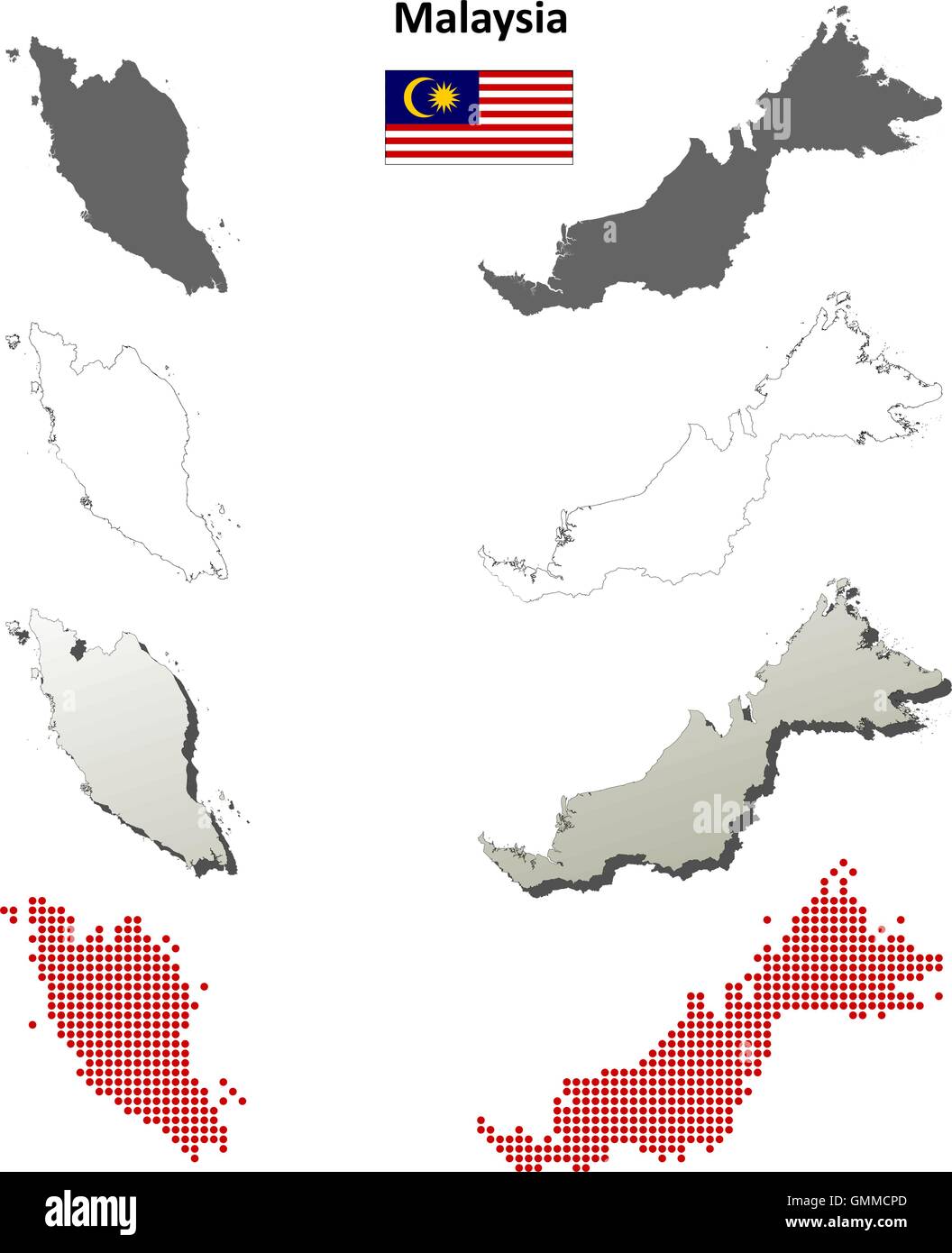 Malaysia mappa di contorno impostato Illustrazione Vettoriale