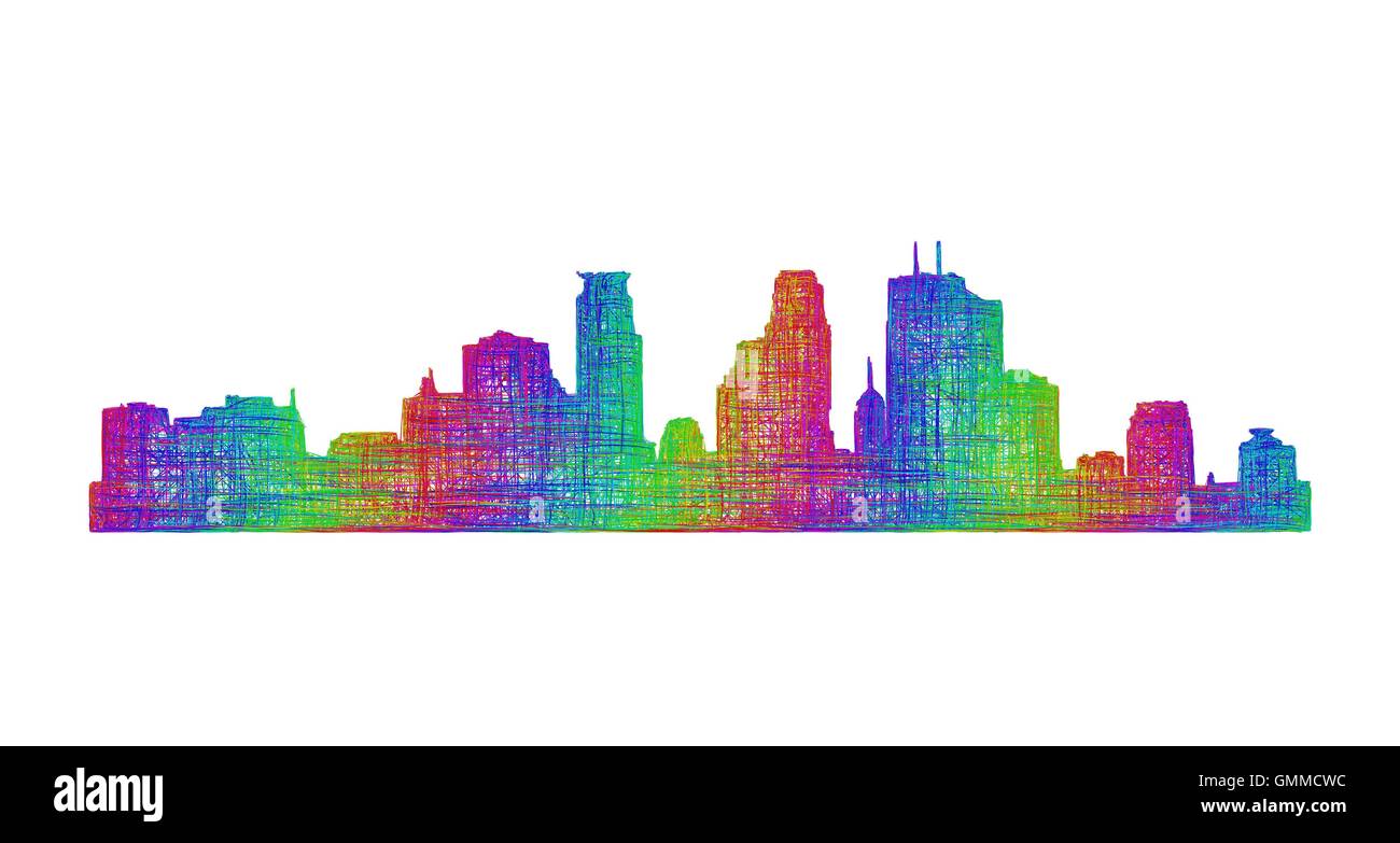 Minneapolis skyline silhouette - linea multicolore arte Illustrazione Vettoriale